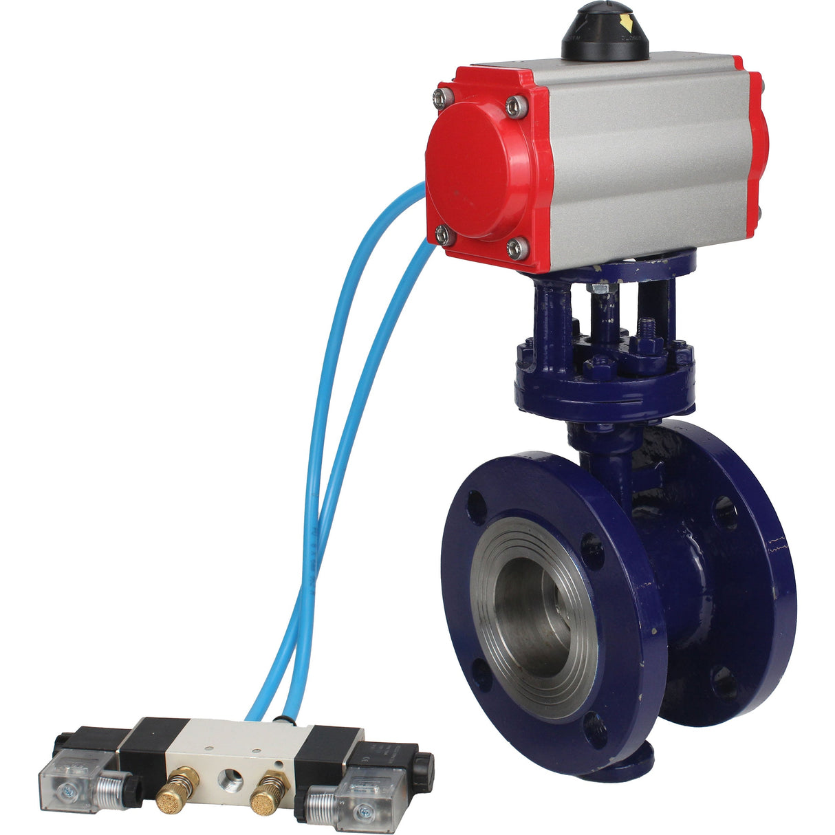 Water Butterfly Valve Elephant WBV3EX-3432M-1W-F-ISO, body material - Carbon steel, disk material - Stainless steel AISI 316, seal - Metal, pneumatic actuator PA-SA with return springs, 4V320-08 220V