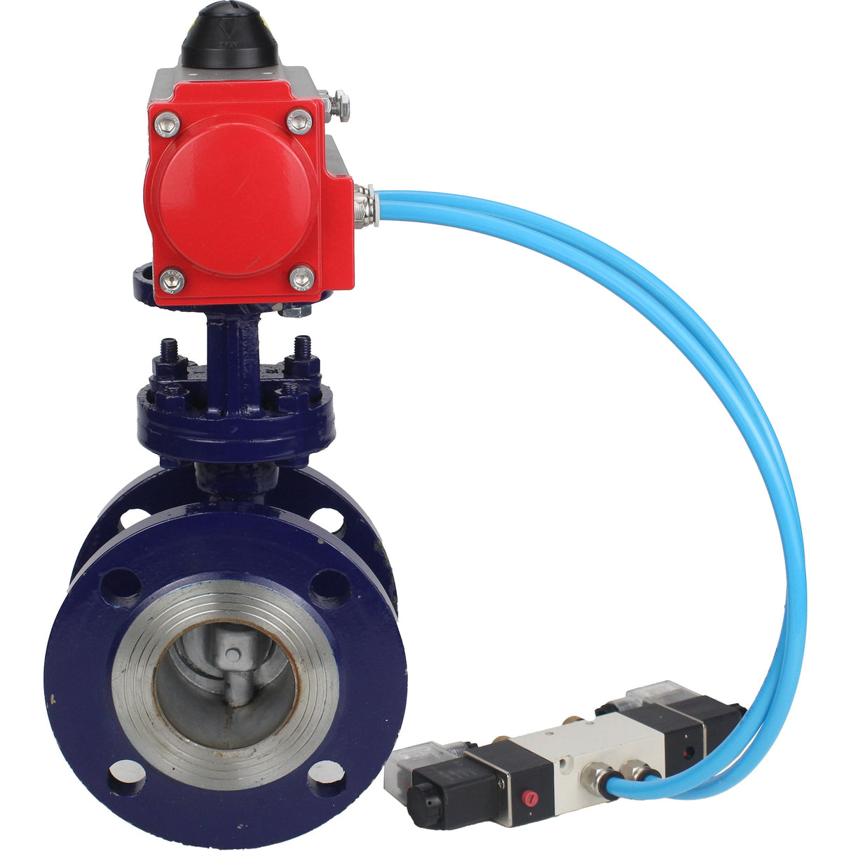 Water Butterfly Valve Elephant WBV3EX-3432M-1W-F-ISO, body material - Carbon steel, disk material - Stainless steel AISI 316, seal - Metal, pneumatic actuator PA-SA with return springs, 4V320-08 220V