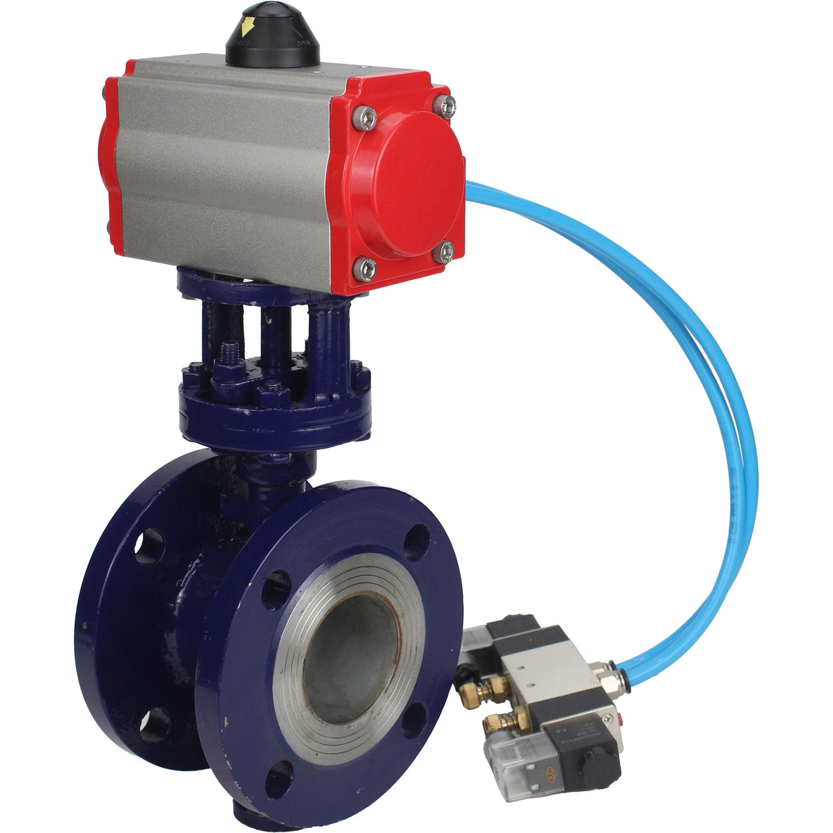 Water Butterfly Valve Elephant WBV3EX-3432M-1W-F-ISO, body material - Carbon steel, disk material - Stainless steel AISI 316, seal - Metal, pneumatic actuator PA-SA with return springs, 4V320-08 220V