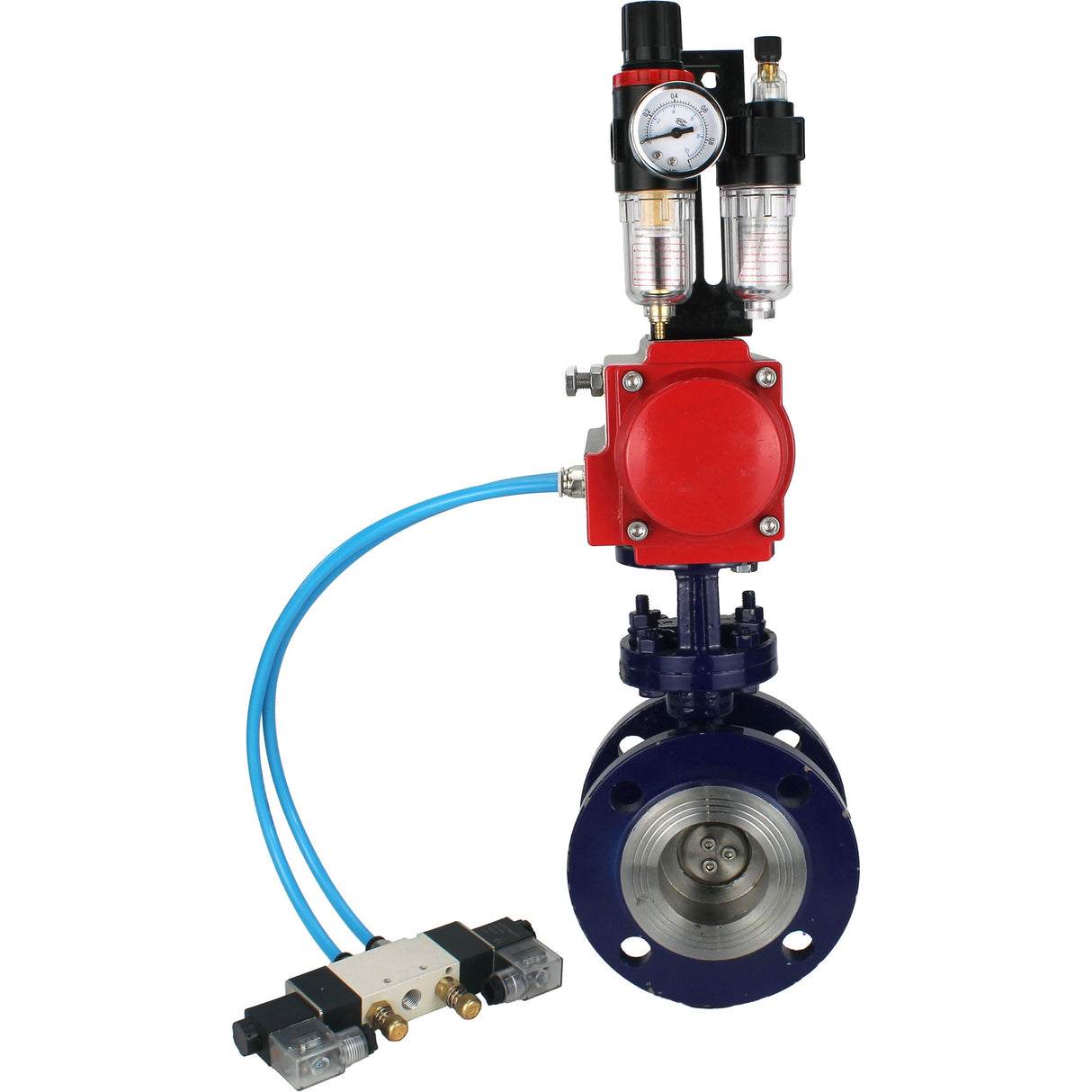 Water Butterfly Valve Elephant WBV3EX-3432M-1W-F-ISO, body material - Carbon steel, disk material - Stainless steel AISI 316, seal - Metal, pneumatic actuator PA-SA with return springs, 4V320-10 220V ATU AFC2000