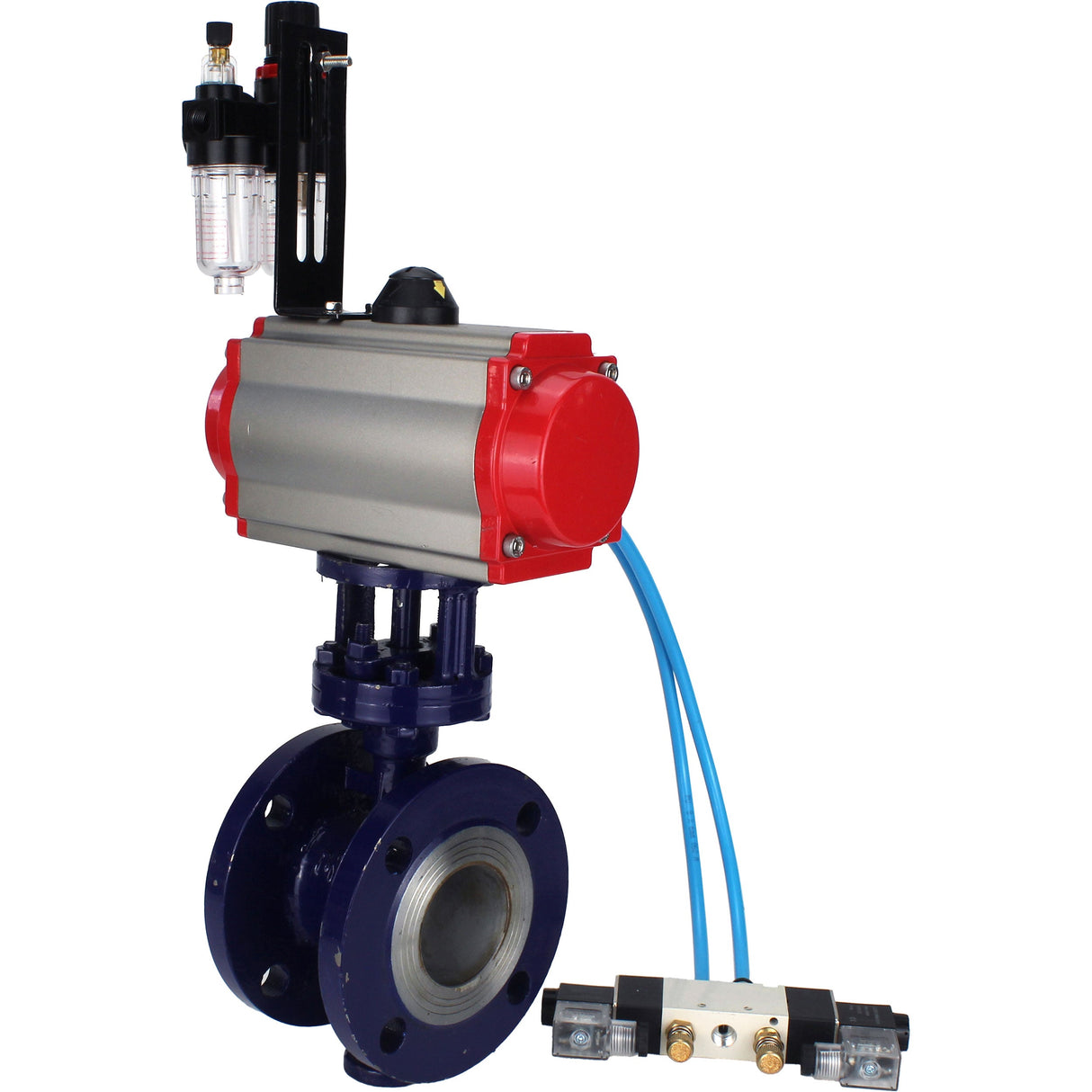 Water Butterfly Valve Elephant WBV3EX-3432M-1W-F-ISO, body material - Carbon steel, disk material - Stainless steel AISI 316, seal - Metal, pneumatic actuator PA-SA with return springs, 4V320-10 220V ATU AFC2000