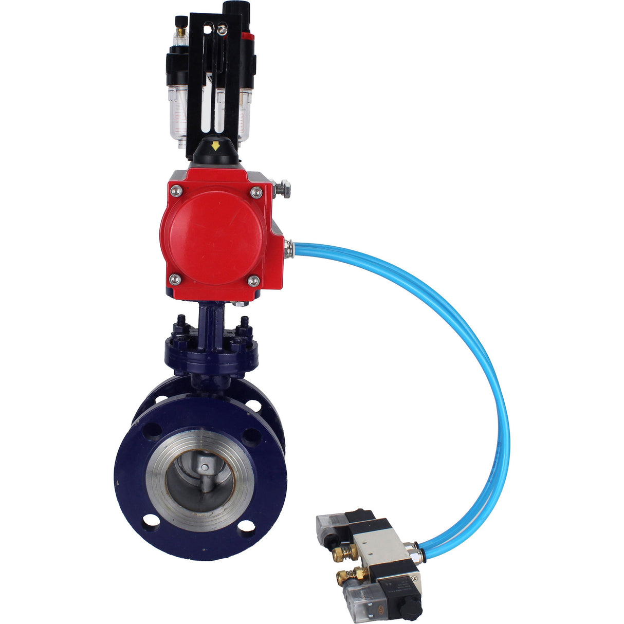 Water Butterfly Valve Elephant WBV3EX-3431M-1W-F-ISO, body material - Carbon steel, disk material - Stainless steel AISI 304, seal - Metal, pneumatic actuator PA-DA double action, 4V320-08 220V, ATU AFC2000