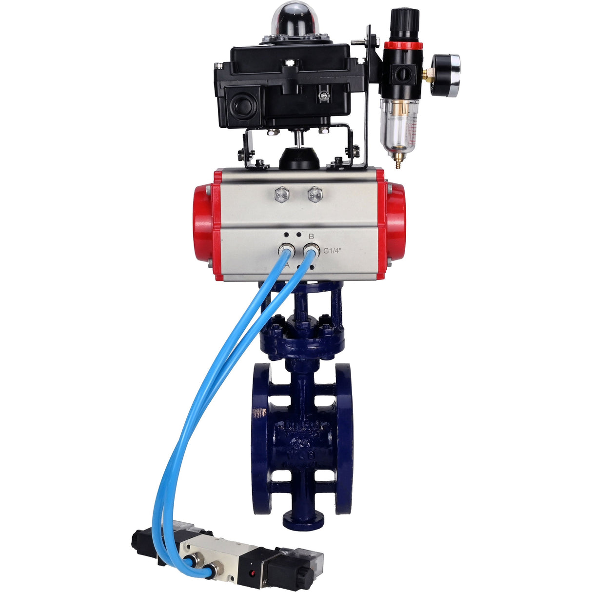 Water Butterfly Valve Elephant WBV3EX-3432M-1W-F-ISO, body material - Carbon steel, disk material - Stainless steel AISI 316, seal - Metal, pneumatic actuator PA-DA double action, 4V320-10 220V, LSU APL-410N EX ATU AFC2000