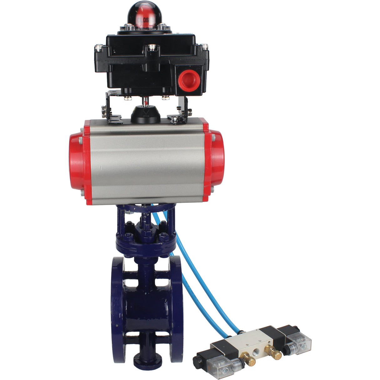 Water Butterfly Valve Elephant WBV3EX-3431M-1W-F-ISO, body material - Carbon steel, disk material - Stainless steel AISI 304, seal - Metal, pneumatic actuator PA-SA with return springs, 4V320-08 220V, LSU APL-410N EX