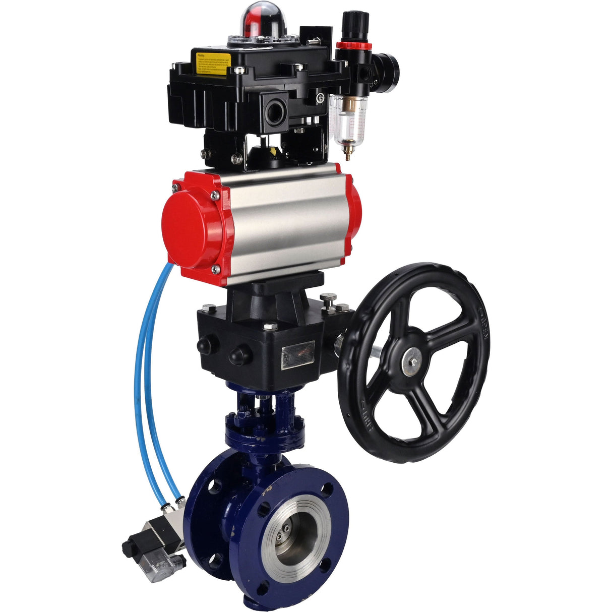 Water Butterfly Valve Elephant WBV3EX-3432M-1W-F-ISO, body material - Carbon steel, disk material - Stainless steel AISI 316, seal - Metal, pneumatic actuator PA-DA double action, 4V320-08 220V, LSU APL-410N EX, handwheel MON, ATU AFC2000