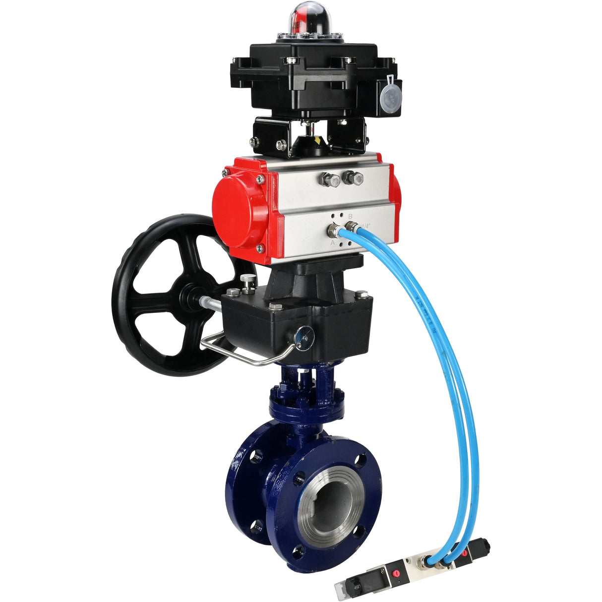 Water Butterfly Valve Elephant WBV3EX-3432M-1W-F-ISO, body material - Carbon steel, disk material - Stainless steel AISI 316, seal - Metal, pneumatic actuator PA-DA double action, 4V320-10 220V, LSU APL-410N EX, handwheel MON