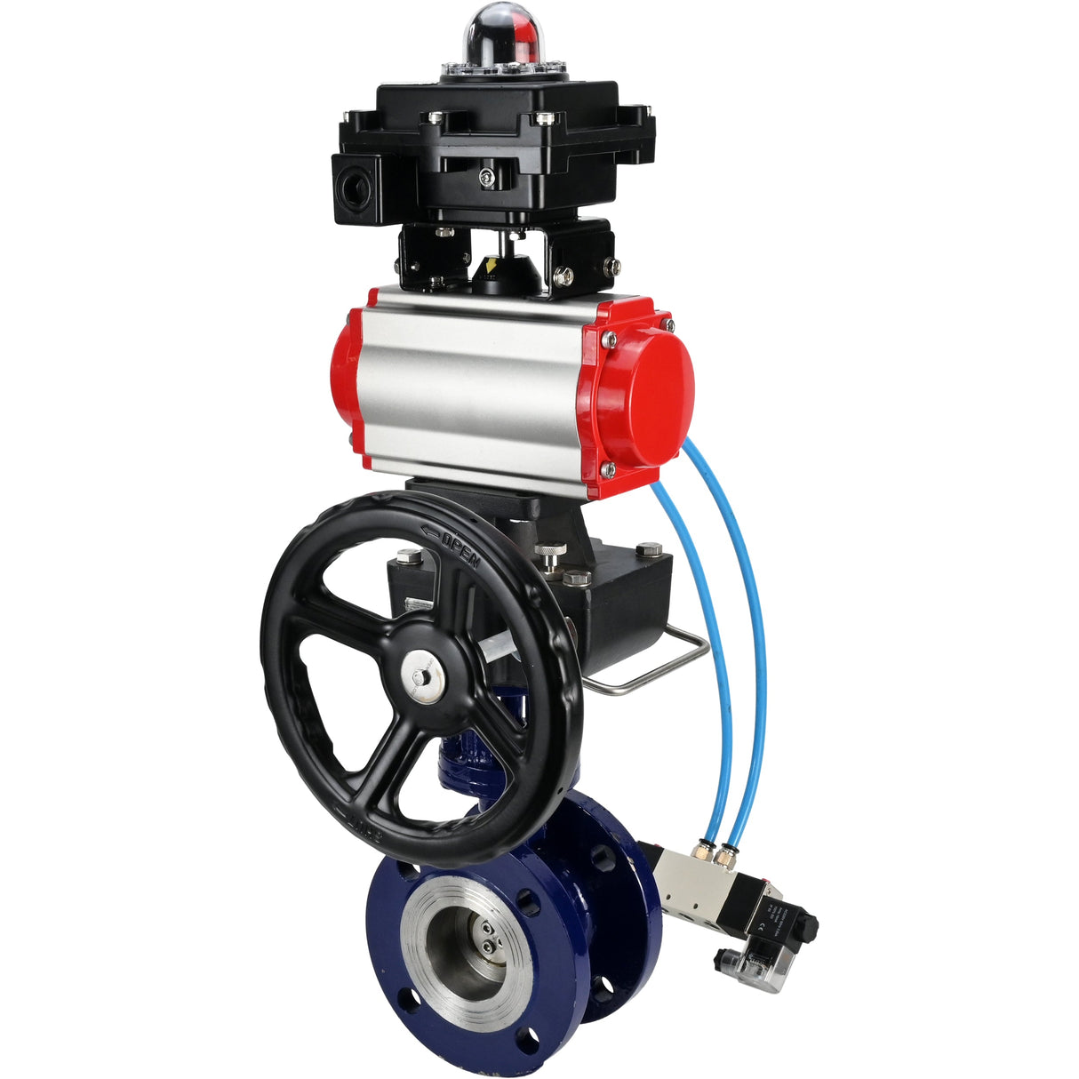 Water Butterfly Valve Elephant WBV3EX-3432M-1W-F-ISO, body material - Carbon steel, disk material - Stainless steel AISI 316, seal - Metal, pneumatic actuator PA-DA double action, 4V320-10 220V, LSU APL-410N EX, handwheel MON