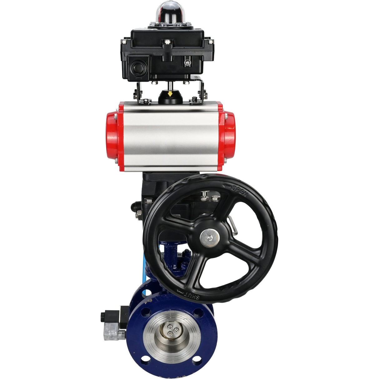 Water Butterfly Valve Elephant WBV3EX-3432M-1W-F-ISO, body material - Carbon steel, disk material - Stainless steel AISI 316, seal - Metal, pneumatic actuator PA-DA double action, 4V320-08 220V, LSU APL-410N EX, handwheel MON