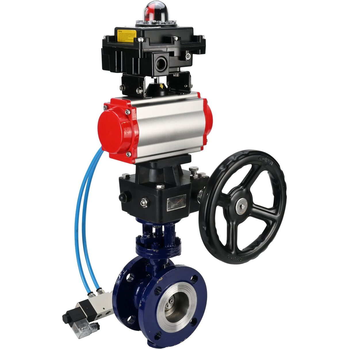 Water Butterfly Valve Elephant WBV3EX-3431M-1W-F-ISO, body material - Carbon steel, disk material - Stainless steel AISI 304, seal - Metal, pneumatic actuator PA-DA double action, 4V320-08 220V, LSU APL-410N EX, handwheel MON,