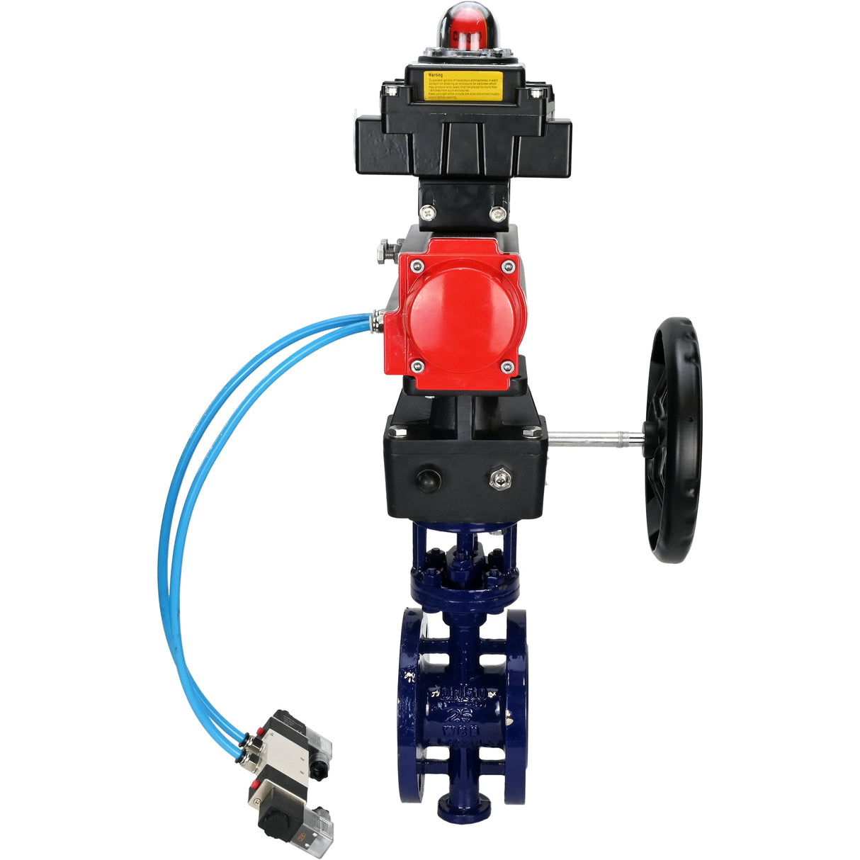 Water Butterfly Valve Elephant WBV3EX-3431M-1W-F-ISO, body material - Carbon steel, disk material - Stainless steel AISI 304, seal - Metal, pneumatic actuator PA-DA double action, 4V320-08 220V, LSU APL-410N EX, handwheel MON,