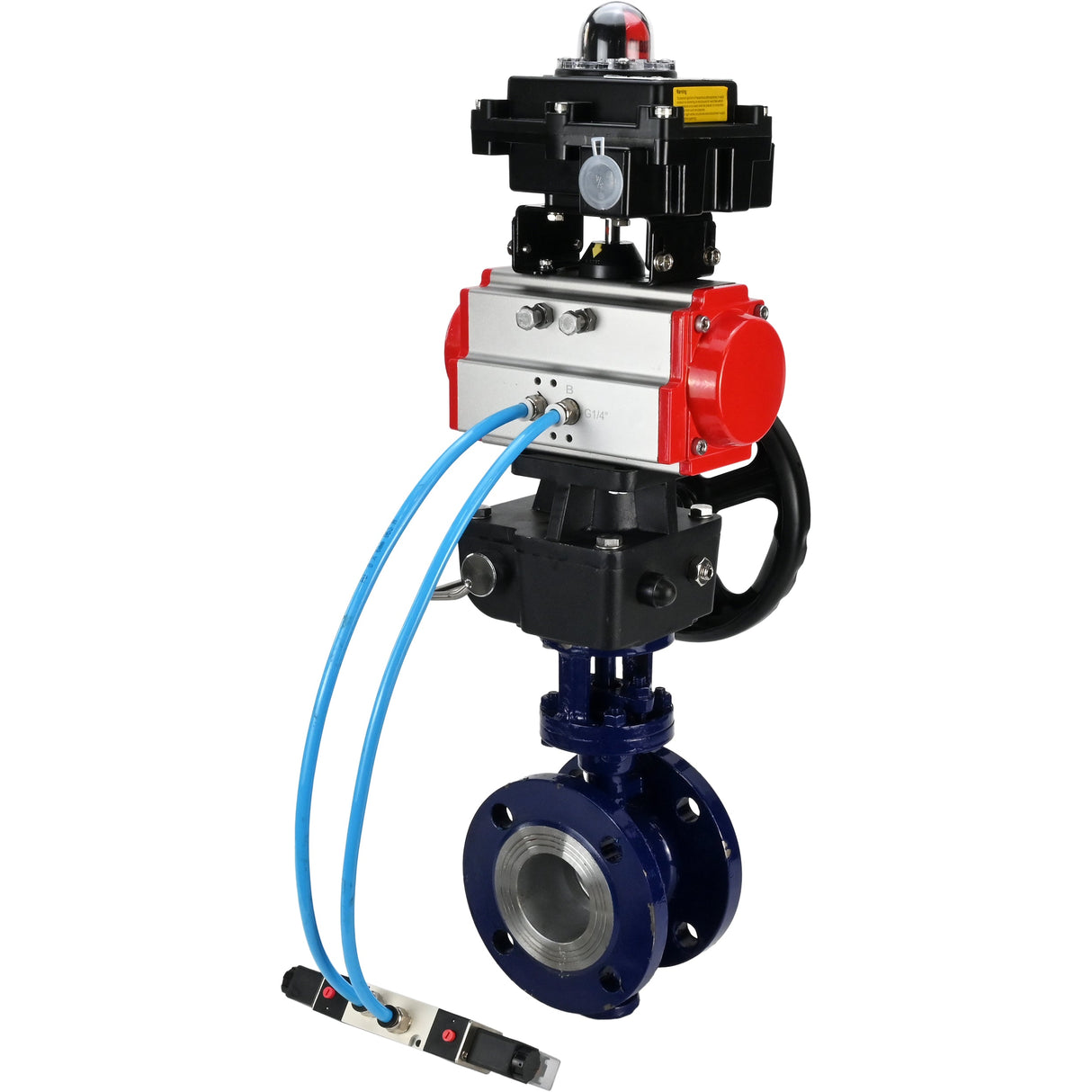 Water Butterfly Valve Elephant WBV3EX-3431M-1W-F-ISO, body material - Carbon steel, disk material - Stainless steel AISI 304, seal - Metal, pneumatic actuator PA-DA double action, 4V320-08 220V, LSU APL-410N EX, handwheel MON,
