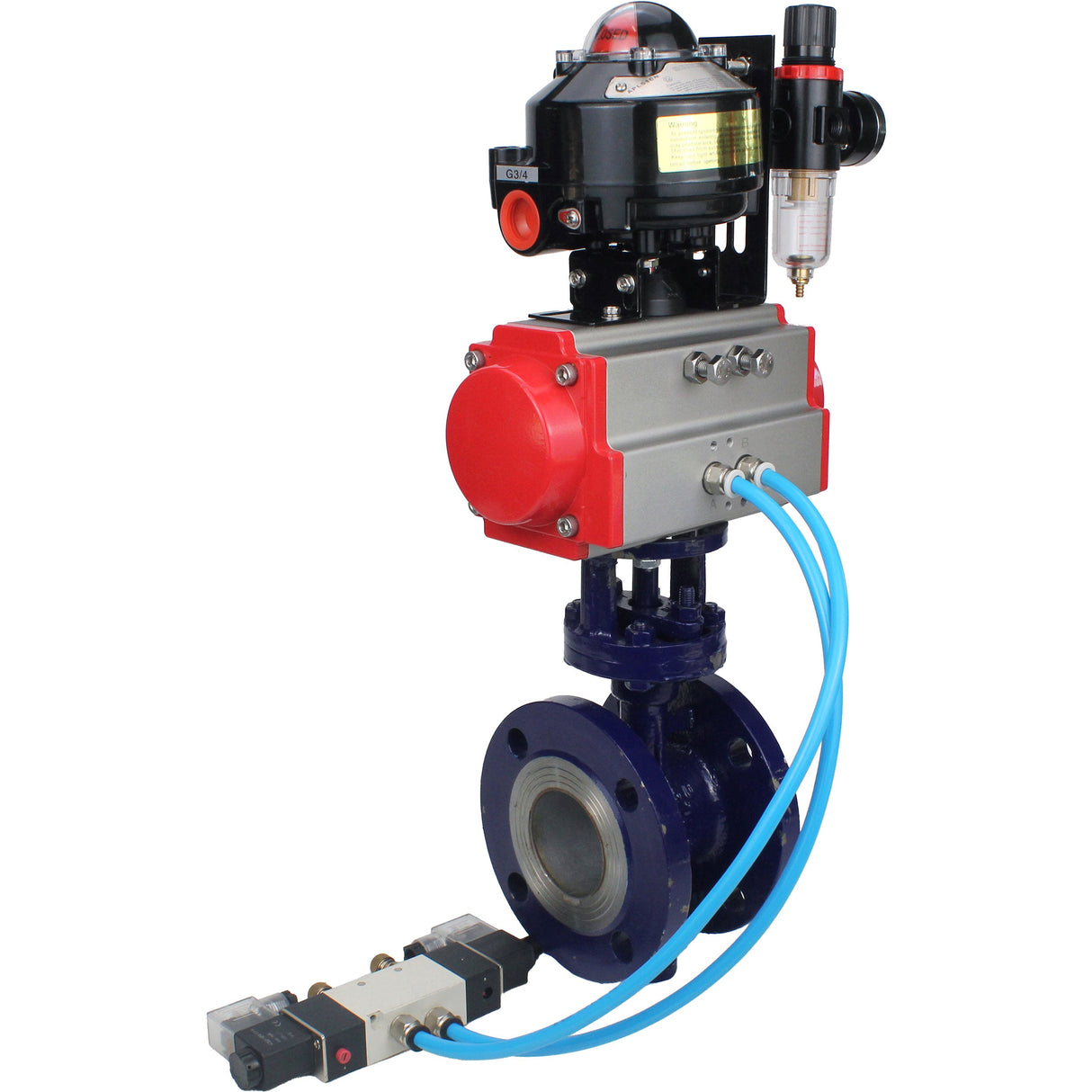 Water Butterfly Valve Elephant WBV3EX-3432M-1W-F-ISO, body material - Carbon steel, disk material - Stainless steel AISI 316, seal - Metal, pneumatic actuator PA-SA with return springs, 4V320-10 220V, LSU APL-510N EX, ATU AFC2000
