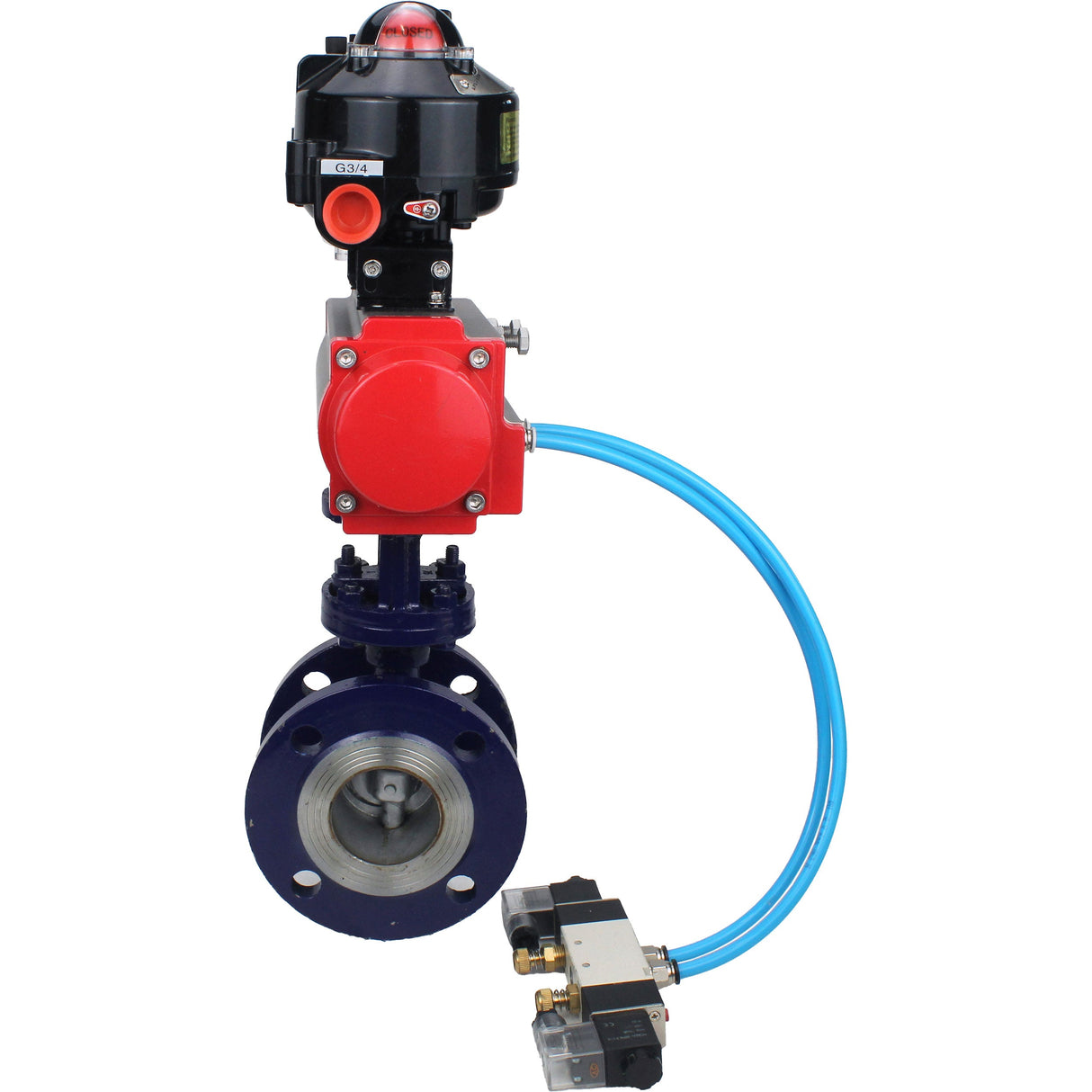 Water Butterfly Valve Elephant WBV3EX-3431M-1W-F-ISO, body material - Carbon steel, disk material - Stainless steel AISI 304, seal - Metal, pneumatic actuator PA-DA double action, 4V320-10 220V, LSU APL-510N EX, ATU AFC2000