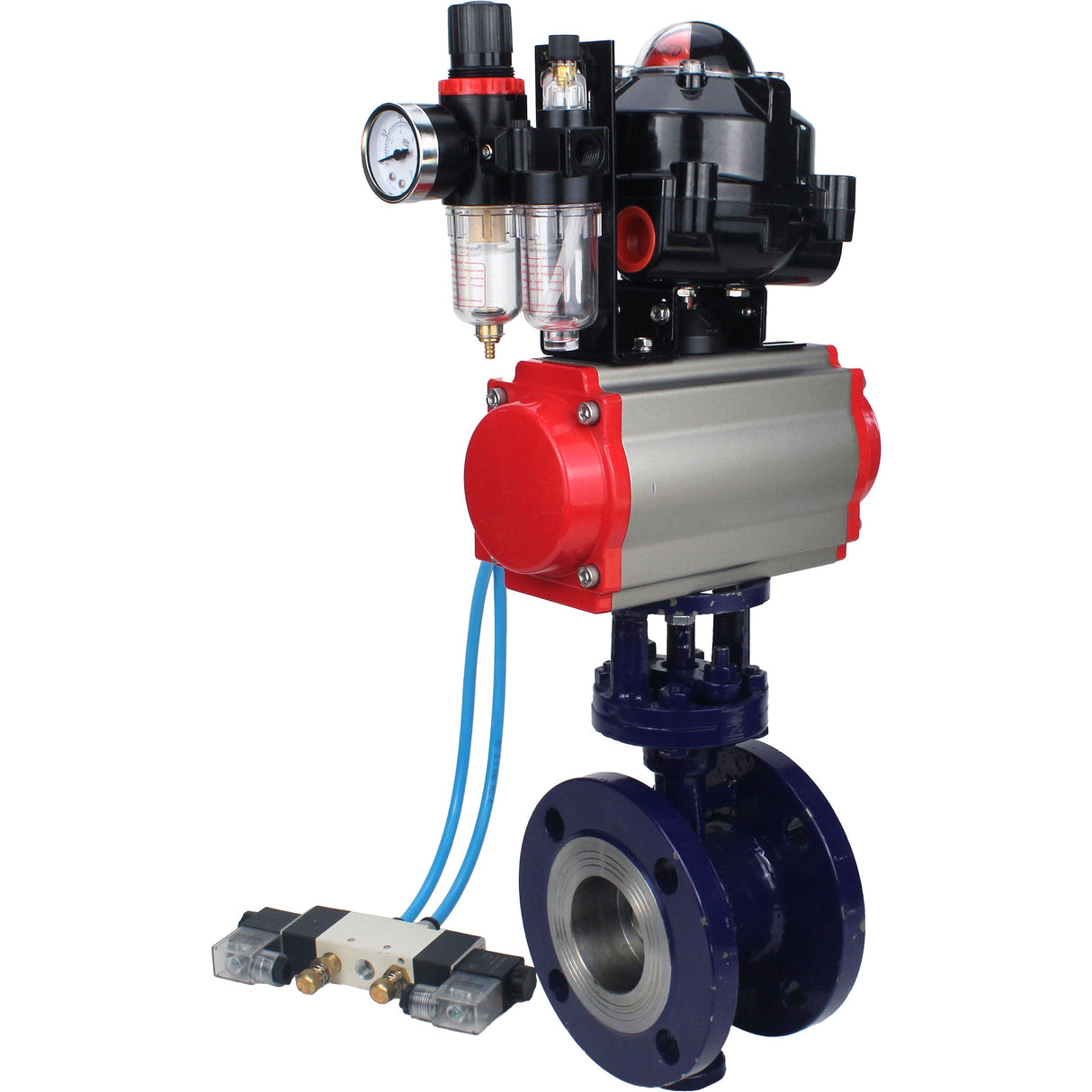 Water Butterfly Valve Elephant WBV3EX-3432M-1W-F-ISO, body material - Carbon steel, disk material - Stainless steel AISI 316, seal - Metal, pneumatic actuator PA-SA with return springs, 4V320-10 220V, LSU APL-510N EX, ATU AFC2000