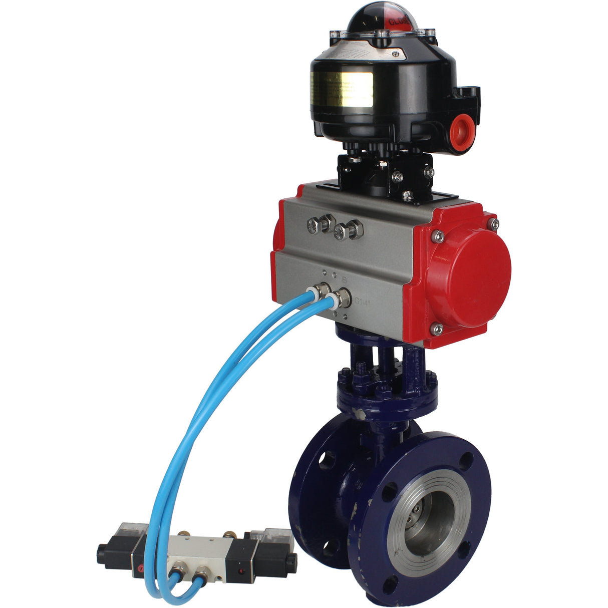 Water Butterfly Valve Elephant WBV3EX-3431M-1W-F-ISO, body material - Carbon steel, disk material - Stainless steel AISI 304, seal - Metal, pneumatic actuator PA-SA with return springs, 4V320-08 220V, LSU APL-510N EX