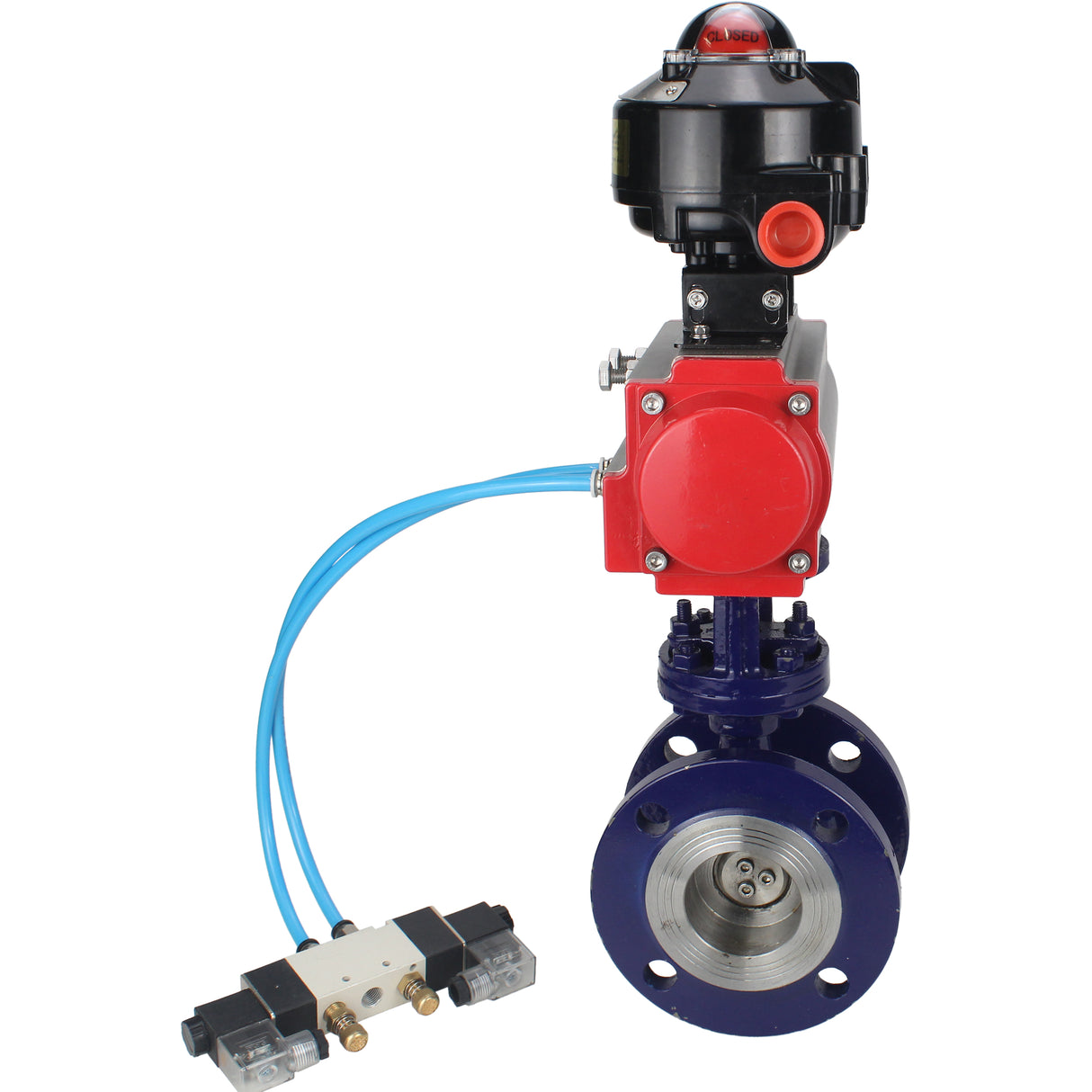 Water Butterfly Valve Elephant WBV3EX-3431M-1W-F-ISO, body material - Carbon steel, disk material - Stainless steel AISI 304, seal - Metal, pneumatic actuator PA-SA with return springs, 4V320-08 220V, LSU APL-510N EX