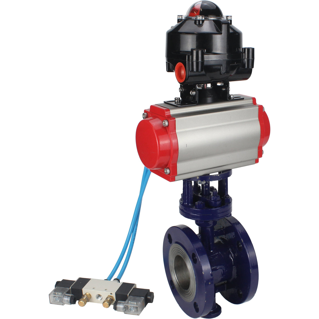 Water Butterfly Valve Elephant WBV3EX-3431M-1W-F-ISO, body material - Carbon steel, disk material - Stainless steel AISI 304, seal - Metal, pneumatic actuator PA-SA with return springs, 4V320-08 220V, LSU APL-510N EX