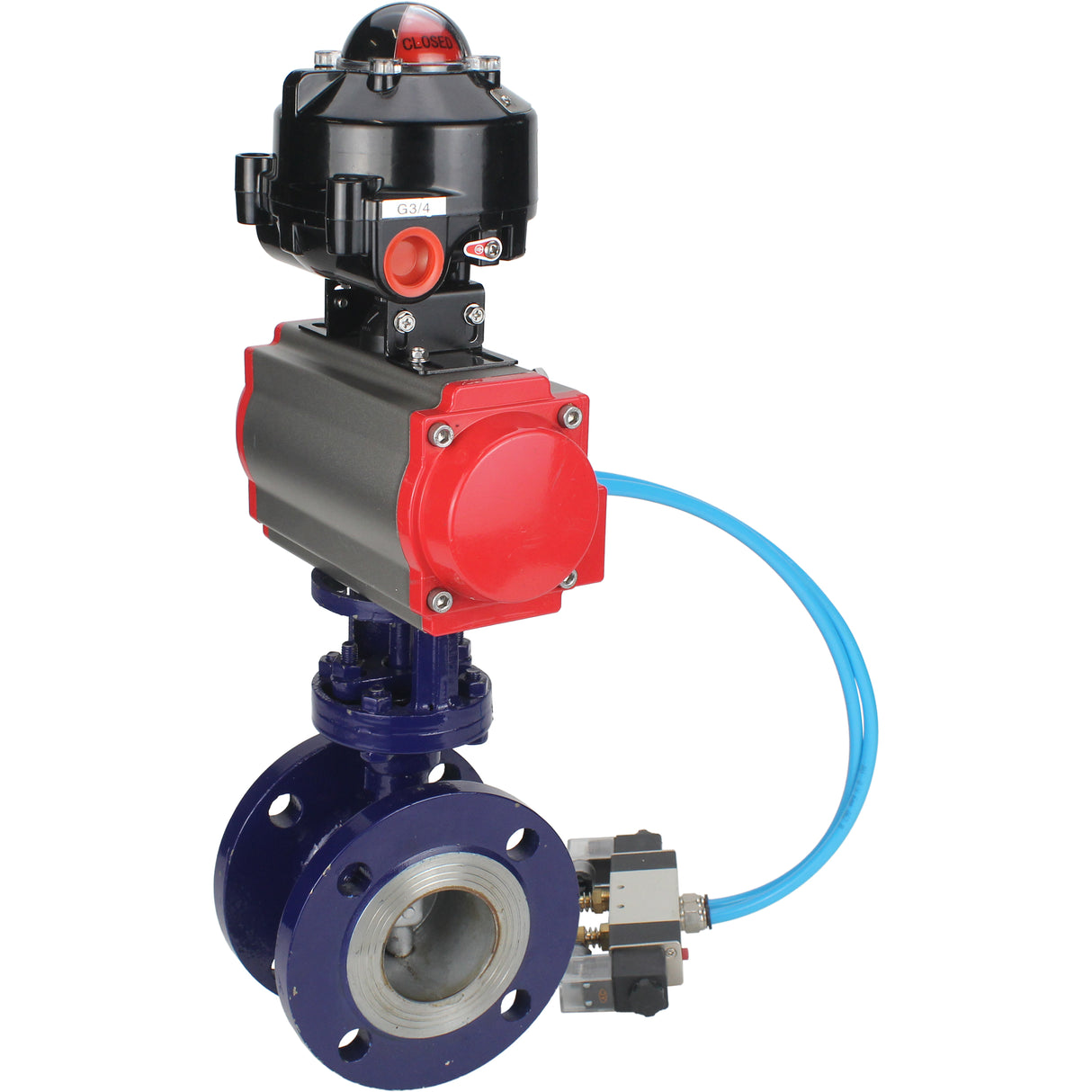 Water Butterfly Valve Elephant WBV3EX-3431M-1W-F-ISO, body material - Carbon steel, disk material - Stainless steel AISI 304, seal - Metal, pneumatic actuator PA-SA with return springs, 4V320-08 220V, LSU APL-510N EX