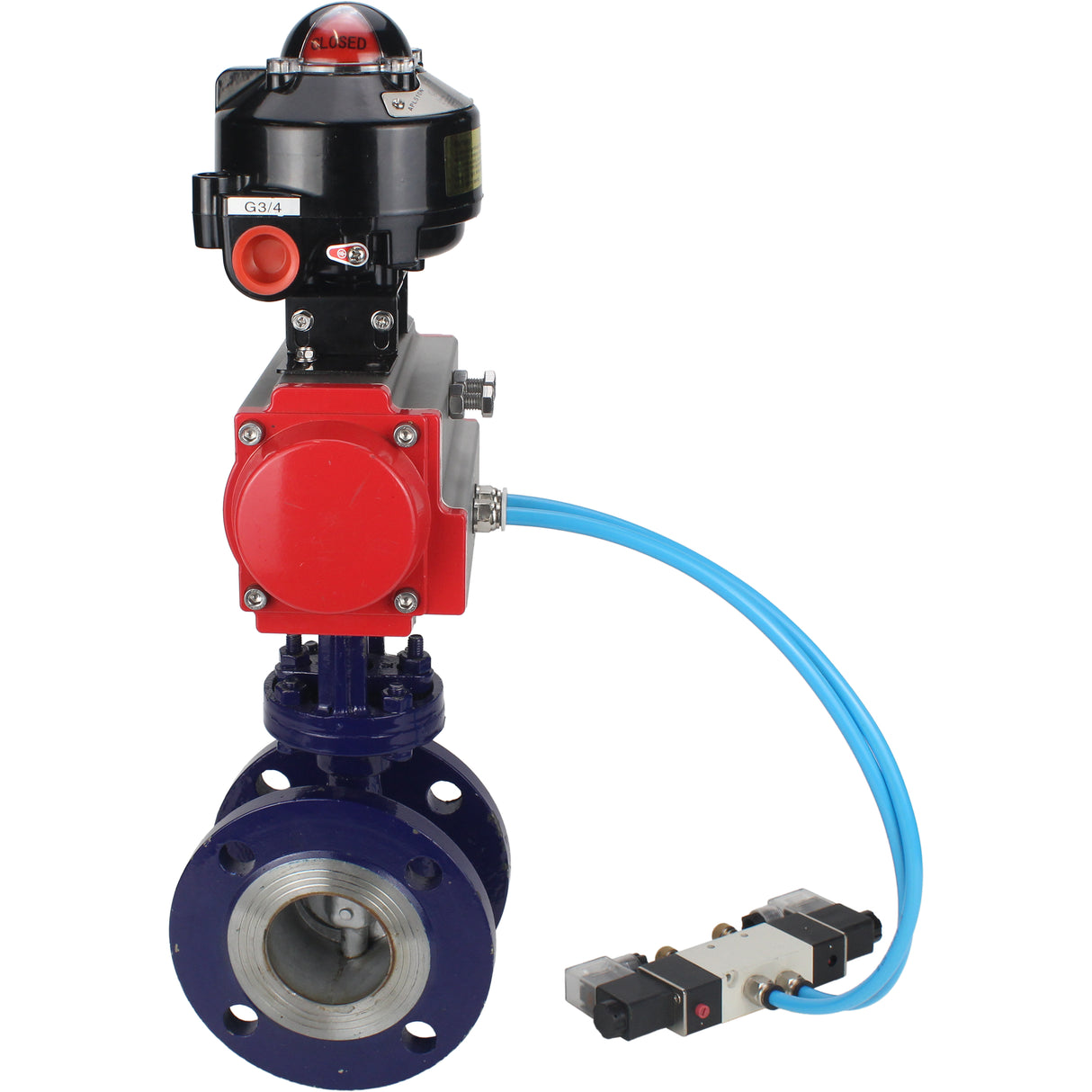 Water Butterfly Valve Elephant WBV3EX-3431M-1W-F-ISO, body material - Carbon steel, disk material - Stainless steel AISI 304, seal - Metal, pneumatic actuator PA-SA with return springs, 4V320-08 220V, LSU APL-510N EX