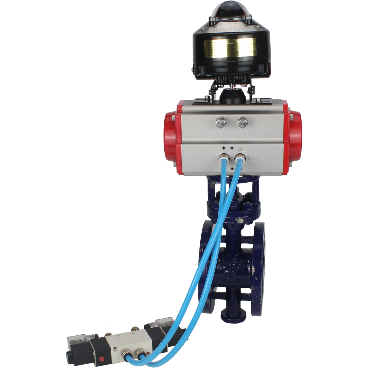 Water Butterfly Valve Elephant WBV3EX-3431M-1W-F-ISO, body material - Carbon steel, disk material - Stainless steel AISI 304, seal - Metal, pneumatic actuator PA-SA with return springs, 4V320-08 220V, LSU APL-510N EX