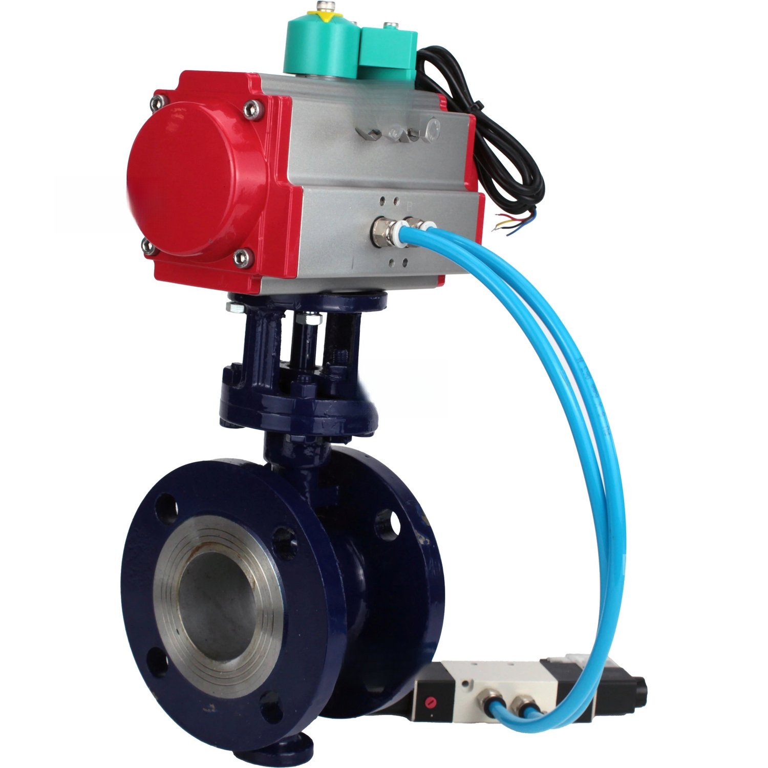 Water Butterfly Valve with triple eccentricity Elephant WBV3EX-3431M-1W-F-ISO DN50-150 25 bar body - WCB carbon steel, disc - 304 stainless steel, METAL, with pneumatic actuator PA-DA-XXX, pneumatic distributor 4V320-10 220V and ALS200D switch
