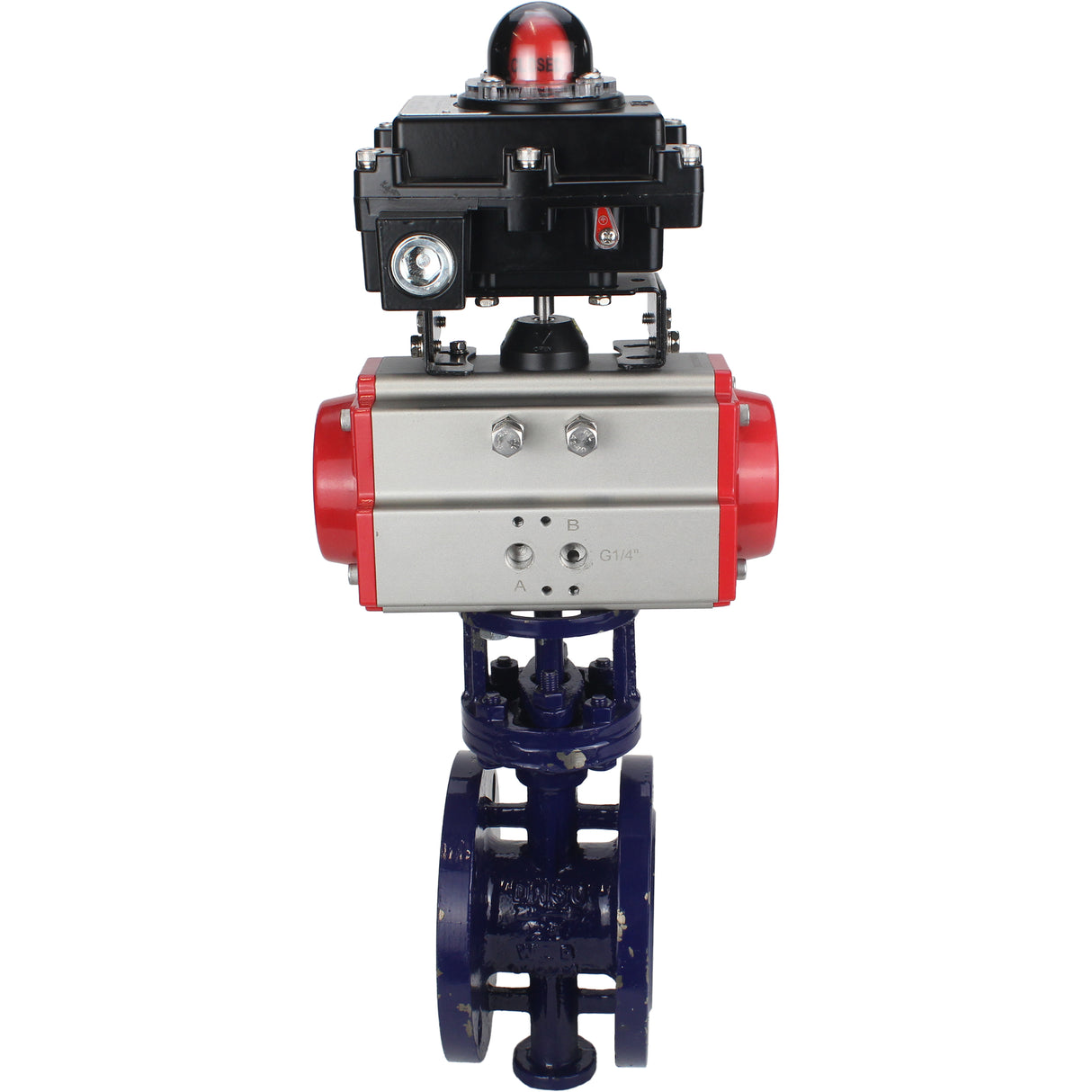 Water Butterfly Valve Elephant WBV3EX-3431M-1W-F-ISO, body material - Carbon steel, disk material - Stainless steel AISI 304, seal - Metal, pneumatic actuator PA-SA with return springs, , LSU APL-410N EX