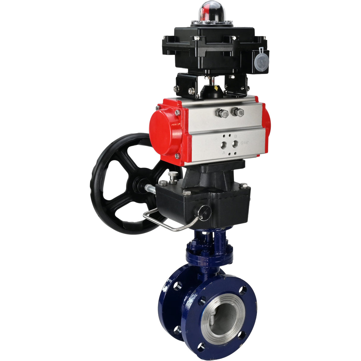 Water Butterfly Valve Elephant WBV3EX-3432M-1W-F-ISO, body material - Carbon steel, disk material - Stainless steel AISI 316, seal - Metal, pneumatic actuator PA-DA double action, LSU APL-410N EX, handwheel MON
