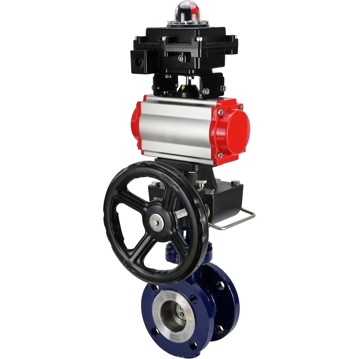 Water Butterfly Valve Elephant WBV3EX-3432M-1W-F-ISO, body material - Carbon steel, disk material - Stainless steel AISI 316, seal - Metal, pneumatic actuator PA-DA double action, LSU APL-410N EX, handwheel MON