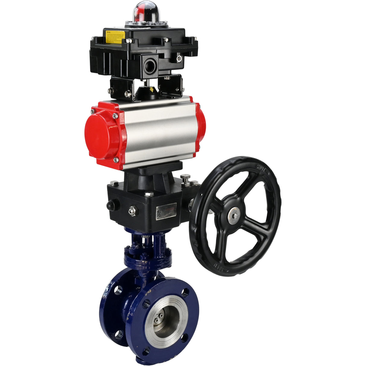 Water Butterfly Valve Elephant WBV3EX-3432M-1W-F-ISO, body material - Carbon steel, disk material - Stainless steel AISI 316, seal - Metal, pneumatic actuator PA-DA double action, LSU APL-410N EX, handwheel MON