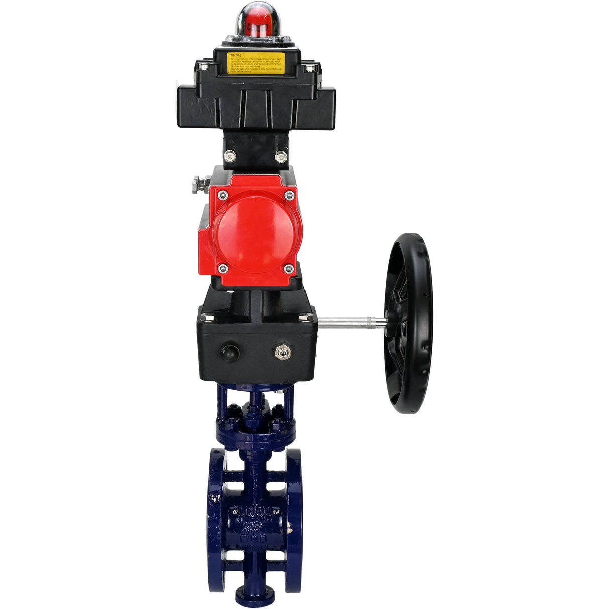 Water Butterfly Valve Elephant WBV3EX-3431M-1W-F-ISO, body material - Carbon steel, disk material - Stainless steel AISI 304, seal - Metal, pneumatic actuator PA-DA double action, LSU APL-410N EX, handwheel MON,