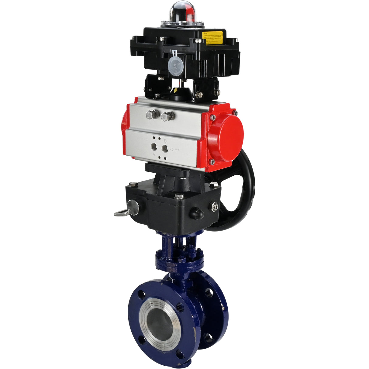 Water Butterfly Valve Elephant WBV3EX-3432M-1W-F-ISO, body material - Carbon steel, disk material - Stainless steel AISI 316, seal - Metal, pneumatic actuator PA-DA double action, LSU APL-410N EX, handwheel MON