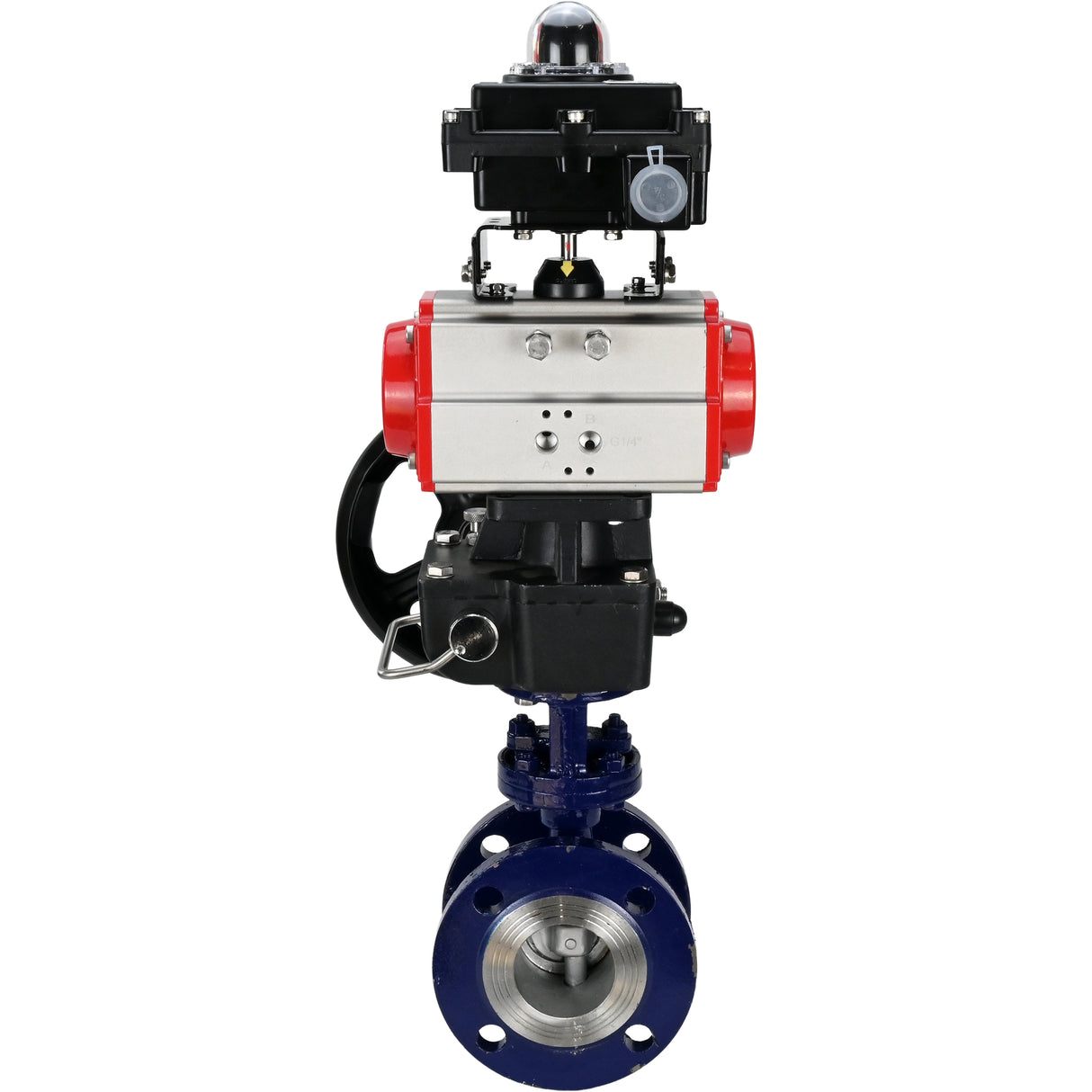 Water Butterfly Valve Elephant WBV3EX-3432M-1W-F-ISO, body material - Carbon steel, disk material - Stainless steel AISI 316, seal - Metal, pneumatic actuator PA-DA double action, LSU APL-410N EX, handwheel MON