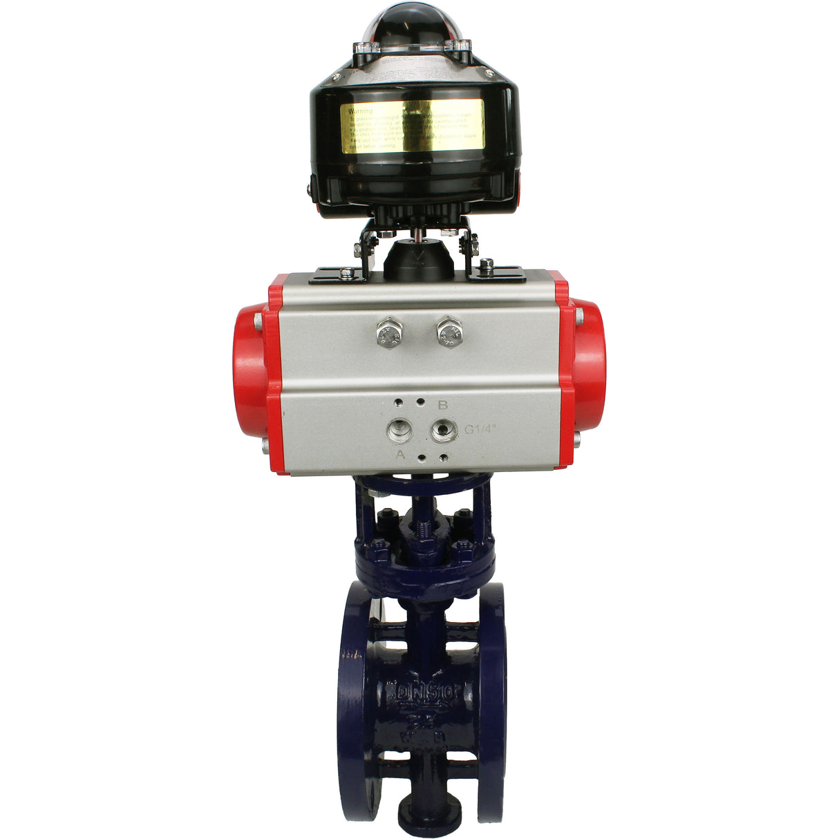 Water Butterfly Valve Elephant WBV3EX-3432M-1W-F-ISO, body material - Carbon steel, disk material - Stainless steel AISI 316, seal - Metal, pneumatic actuator PA-DA double action, LSU APL-510N EX