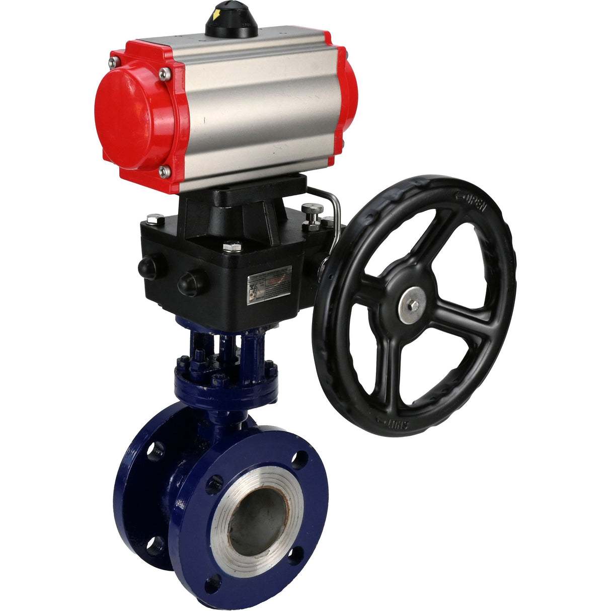 Water Butterfly Valve Elephant WBV3EX-3432M-1W-F-ISO, body material - Carbon steel, disk material - Stainless steel AISI 316, seal - Metal, pneumatic actuator PA-DA double action handwheel MON