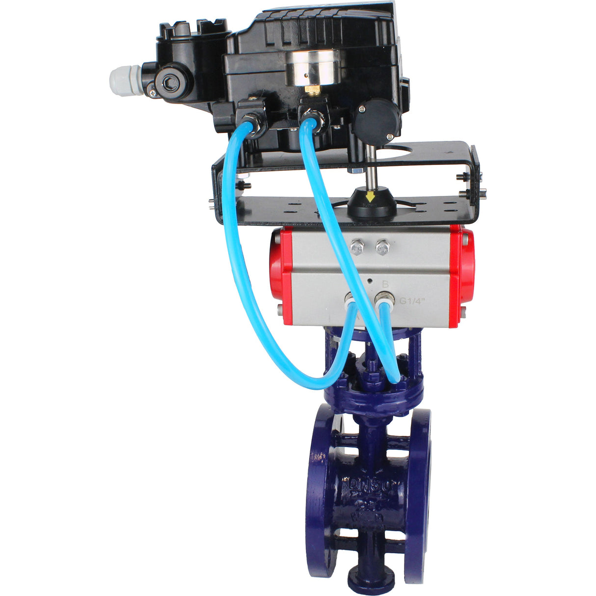 Water Butterfly Valve Elephant WBV3EX-3431M-1W-F-ISO, body material - Carbon steel, disk material - Stainless steel AISI 304, seal - Metal, pneumatic actuator PA-DA double action, positioner YT-1000RSN with feedback