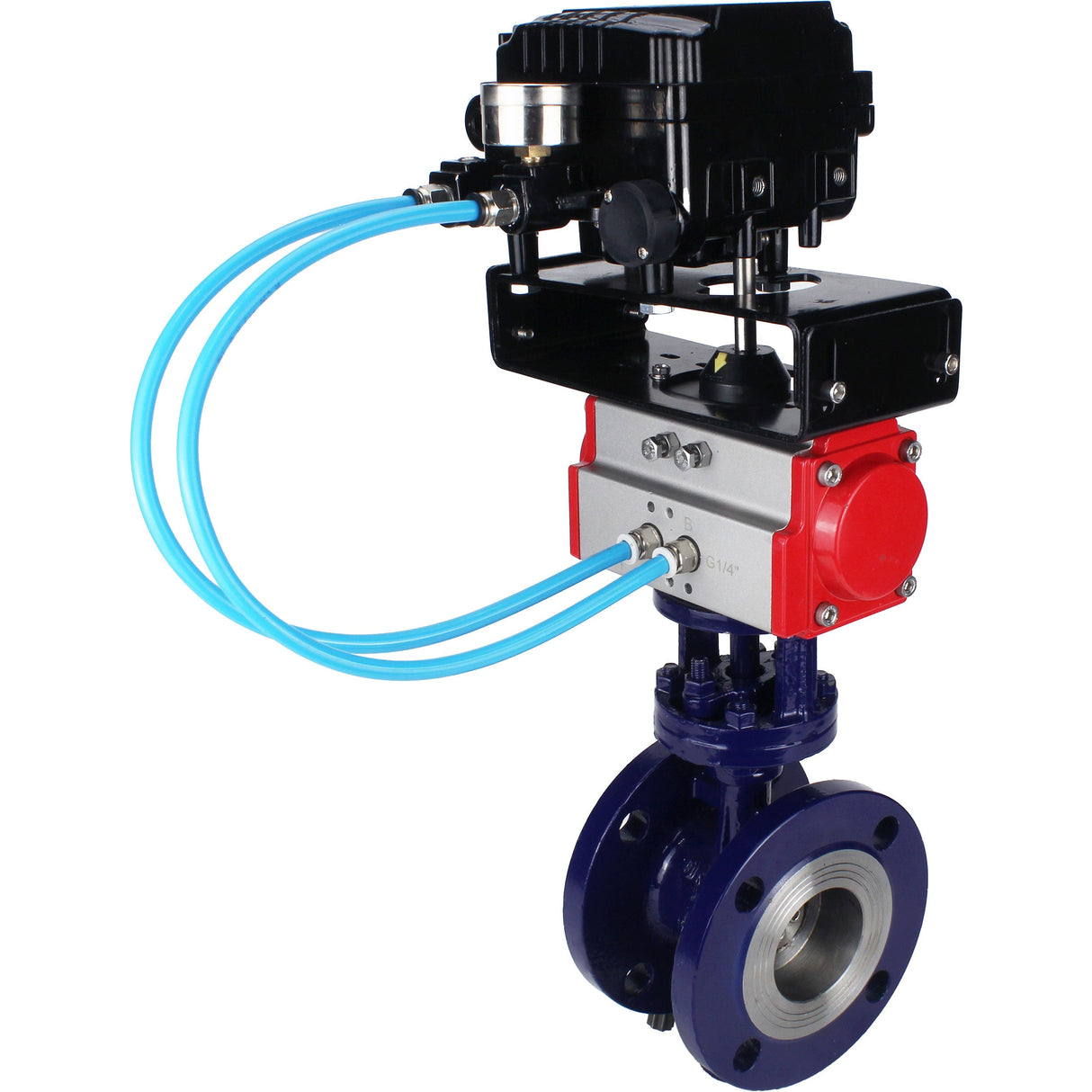 Water Butterfly Valve Elephant WBV3EX-3431M-1W-F-ISO, body material - Carbon steel, disk material - Stainless steel AISI 304, seal - Metal, pneumatic actuator PA-SA with return springs, positioner YT-1000RSN with feedback