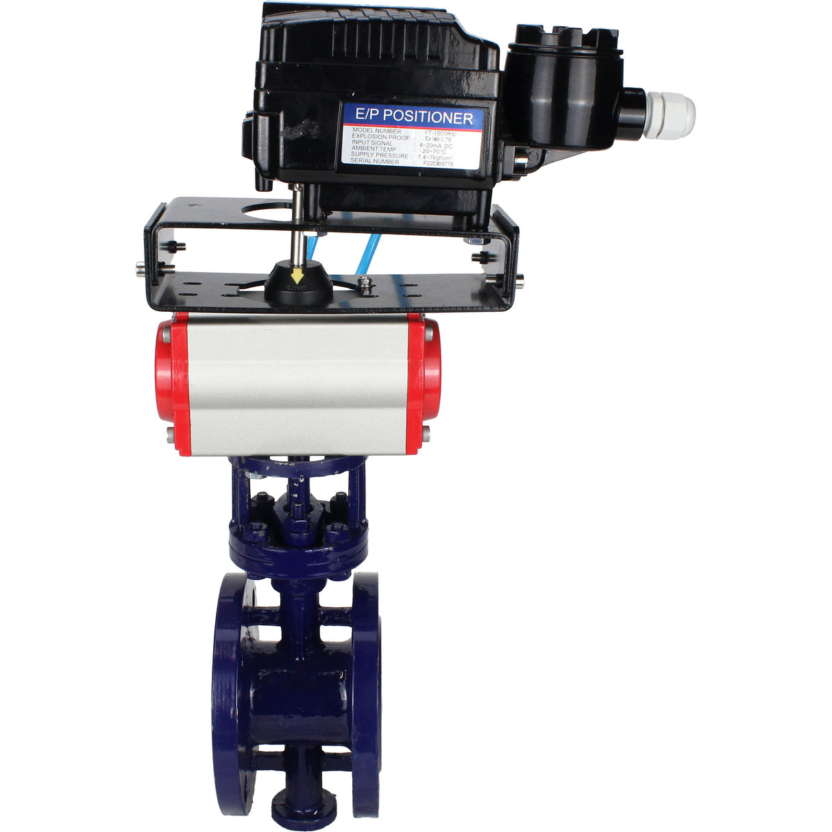 Water Butterfly Valve Elephant WBV3EX-3431M-1W-F-ISO, body material - Carbon steel, disk material - Stainless steel AISI 304, seal - Metal, pneumatic actuator PA-SA with return springs, positioner YT-1000RSN without feedback