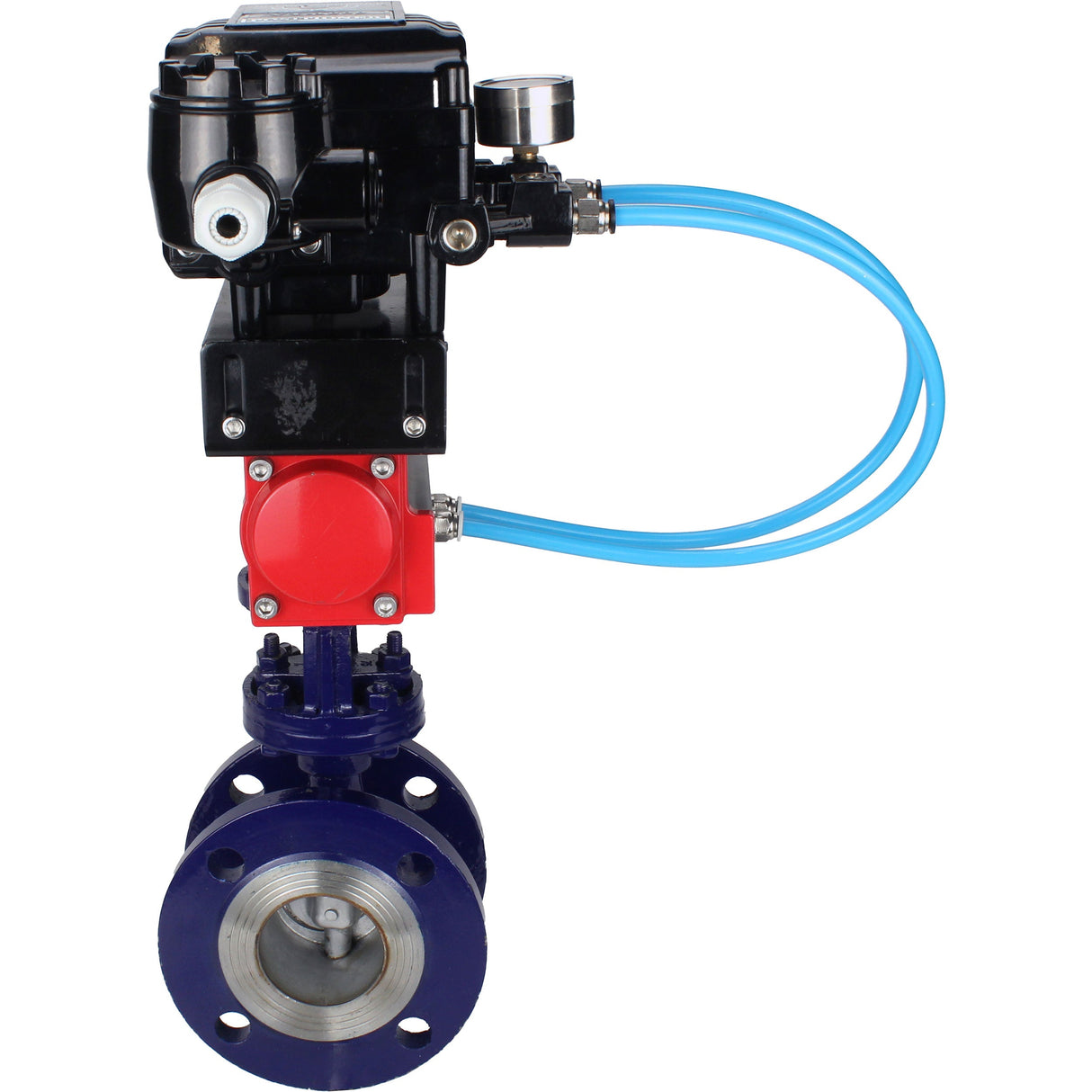 Water Butterfly Valve Elephant WBV3EX-3431M-1W-F-ISO, body material - Carbon steel, disk material - Stainless steel AISI 304, seal - Metal, pneumatic actuator PA-SA with return springs, positioner YT-1000RSN without feedback