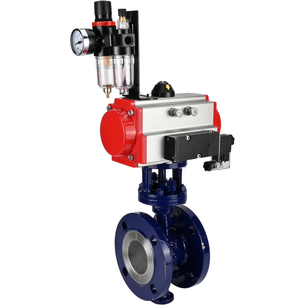 Water Butterfly Valve Elephant WBV3EX-3431M-1W-F-ISO, body material - Carbon steel, disk material - Stainless steel AISI 304, seal - Metal, pneumatic actuator PA-SA with return springs, 4M310-08 NAMUR 24V ATU AFC2000