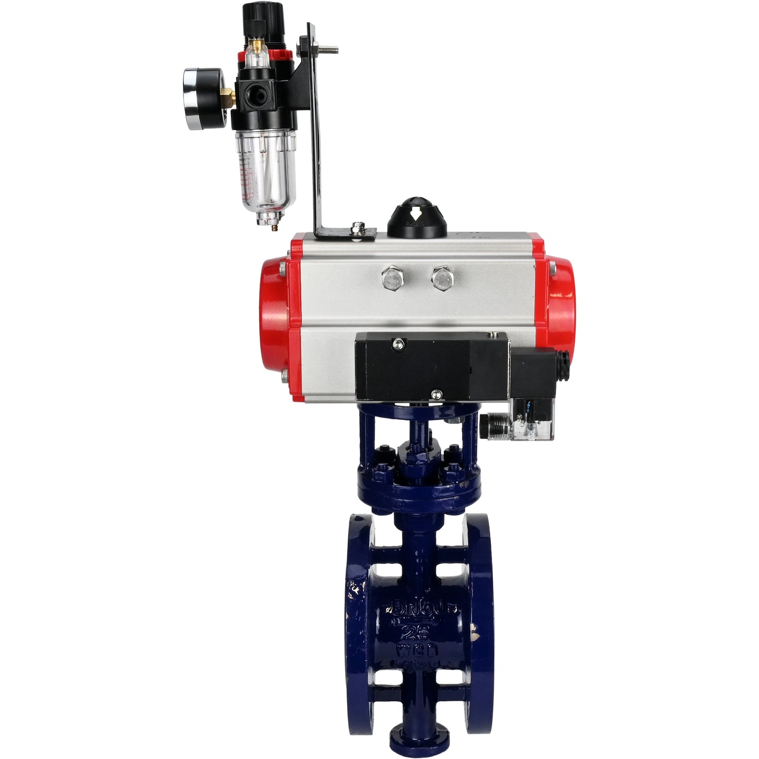 Water Butterfly Valve Elephant WBV3EX-3432M-1W-F-ISO, body material - Carbon steel, disk material - Stainless steel AISI 316, seal - Metal, pneumatic actuator PA-SA with return springs, 4M310-08 NAMUR 24V ATU AFC2000