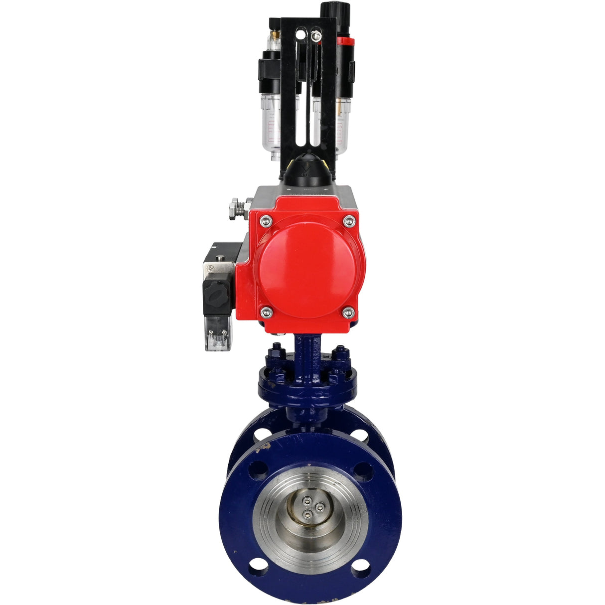 Water Butterfly Valve Elephant WBV3EX-3432M-1W-F-ISO, body material - Carbon steel, disk material - Stainless steel AISI 316, seal - Metal, pneumatic actuator PA-SA with return springs, 4M310-08 NAMUR 220V ATU AFC2000