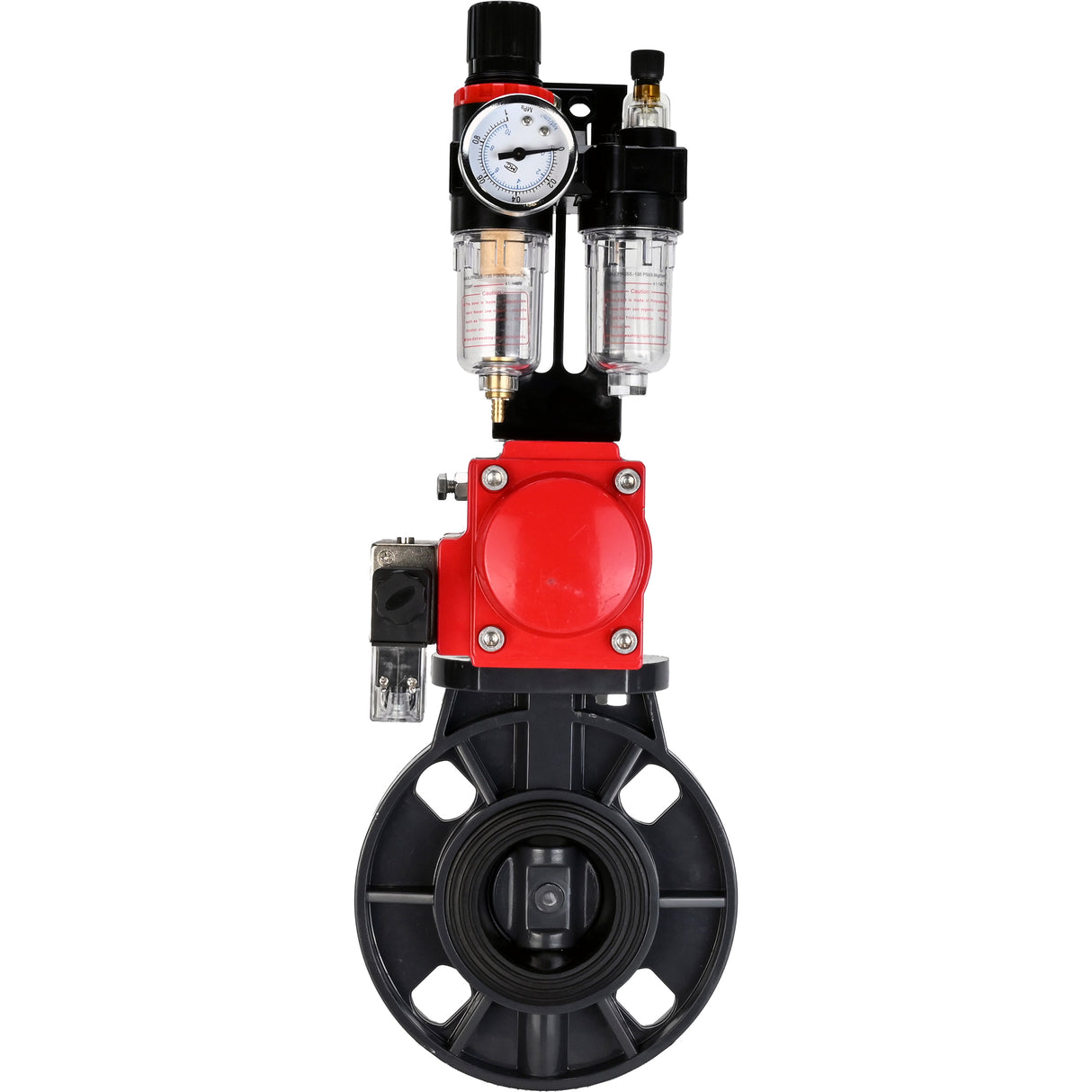 Butterfly valves Elephant WBV4242E-2W-Fb-ISO, body material - UPVC, disc material - UPVC, seal - EPDM, with pneumatic actuator double action PA-DA, pneumatic distributor 4M310-08 NAMUR 220V and ATU AFC2000