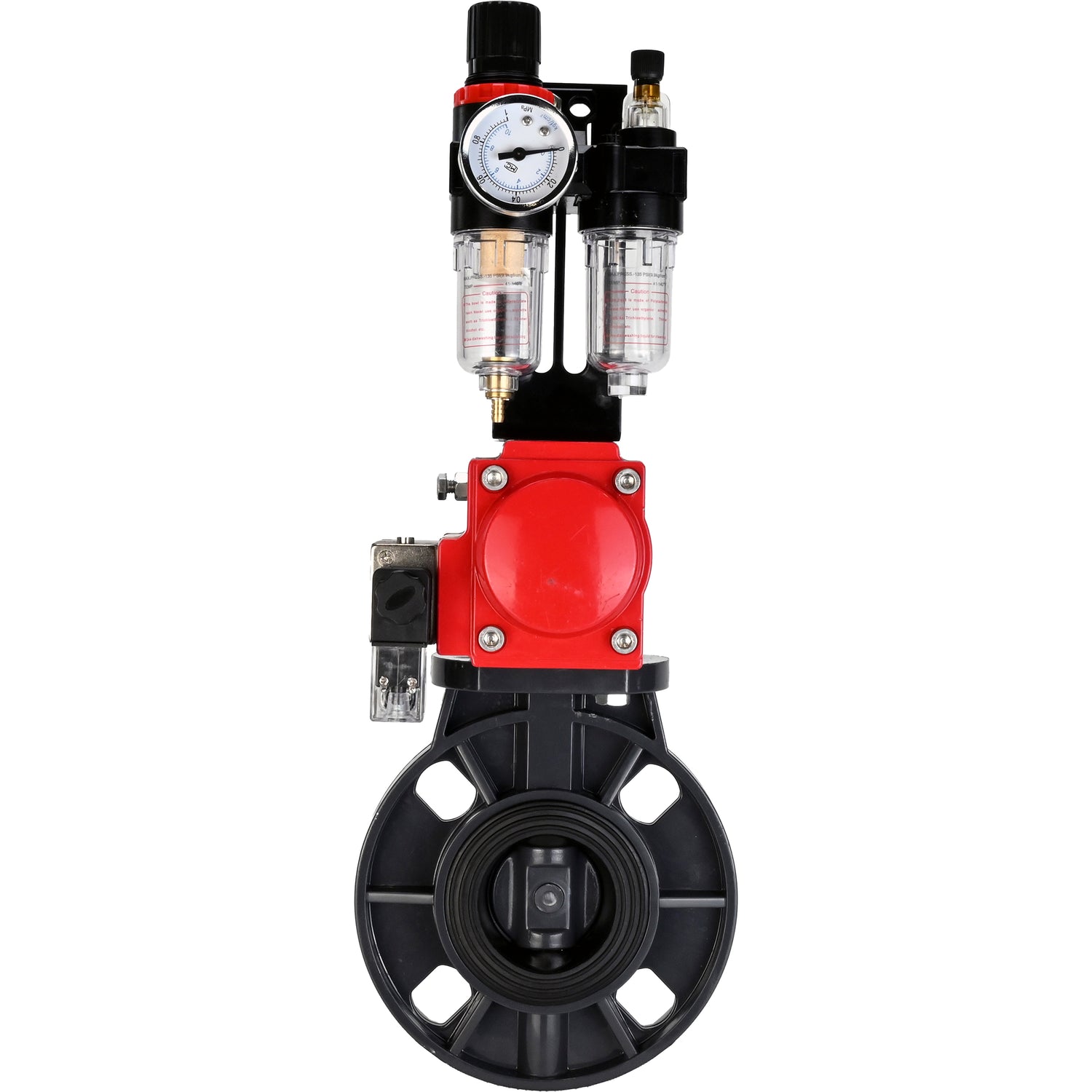 Butterfly valves Elephant WBV4242E-2W-Fb-ISO, body material - UPVC, disc material - UPVC, seal - EPDM, with pneumatic actuator double action PA-DA, pneumatic distributor 4M310-08 NAMUR 220V and ATU AFC2000