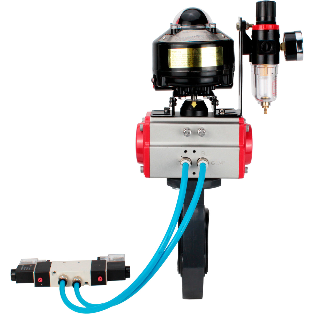 Butterfly valves Elephant WBV4242E-2W-Fb-ISO, body material - UPVC, disc material - UPVC, seal - EPDM, with pneumatic actuator double action PA-DA, pneumatic distributor 4V320-08 220V, LSU APL-510N EX and ATU AFC2000