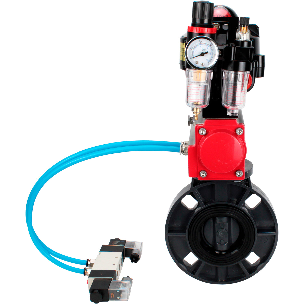 Butterfly valves Elephant WBV4242E-2W-Fb-ISO, body material - UPVC, disc material - UPVC, seal - EPDM, with pneumatic actuator double action PA-DA, pneumatic distributor 4V320-08 220V, LSU APL-510N EX and ATU AFC2000