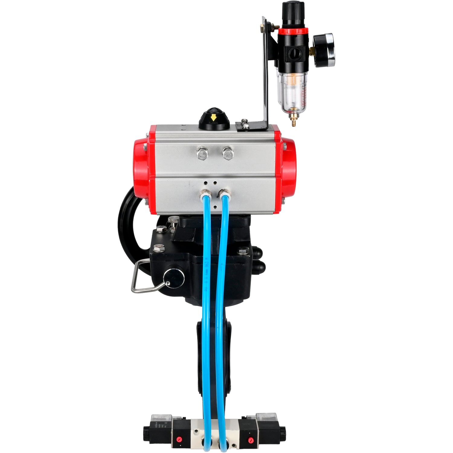 Butterfly valves Elephant WBV4242E-2W-Fb-ISO, body material - UPVC, disc material - UPVC, seal - EPDM, with pneumatic actuator double action PA-DA, pneumatic distributor 4V320-08 220V, ATU AFC2000 and handwheel MON