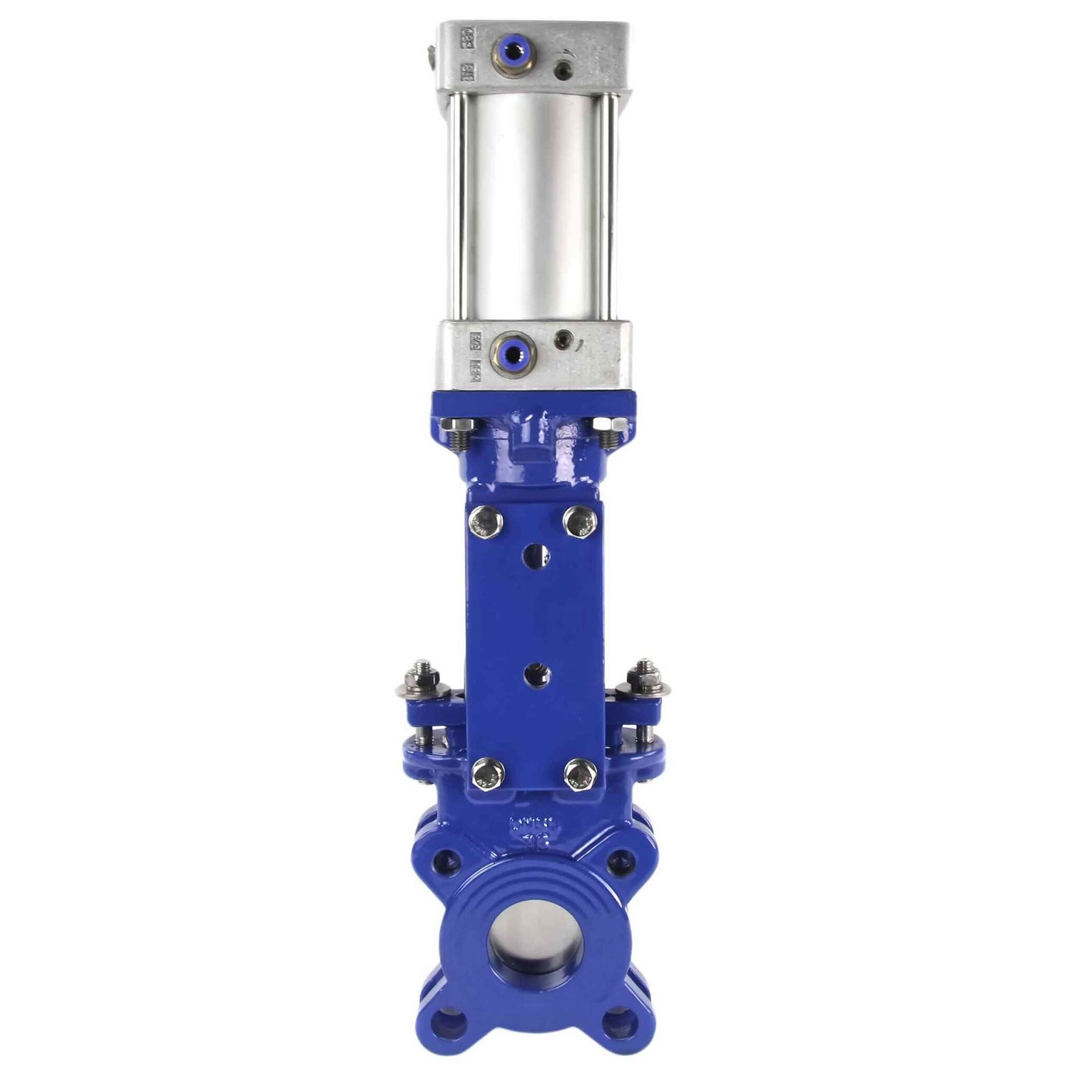 Knife gate valve Elephant GVKN3431M-1W-Fb-2P PN10, body material - Carbon Steel WCB, knife material - stainless steel AISI 304, seal - METAL, pneumatic actuator
