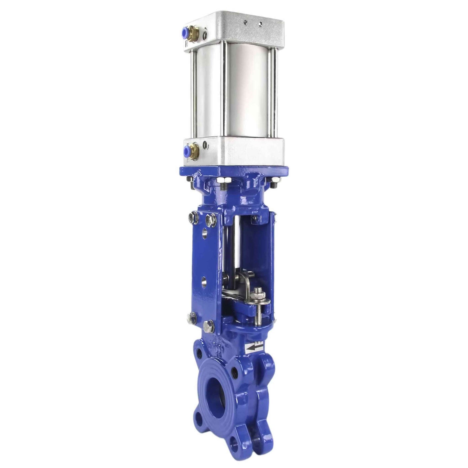 Knife gate valve Elephant GVKN3431M-1W-Fb-2P PN10, body material - Carbon Steel WCB, knife material - stainless steel AISI 304, seal - METAL, pneumatic actuator