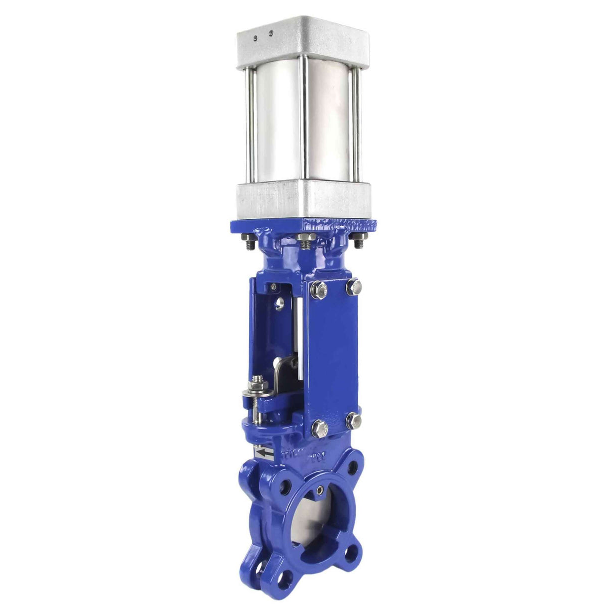 Knife gate valve Elephant GVKN3431M-1W-Fb-2P PN10, body material - Carbon Steel WCB, knife material - stainless steel AISI 304, seal - METAL, pneumatic actuator