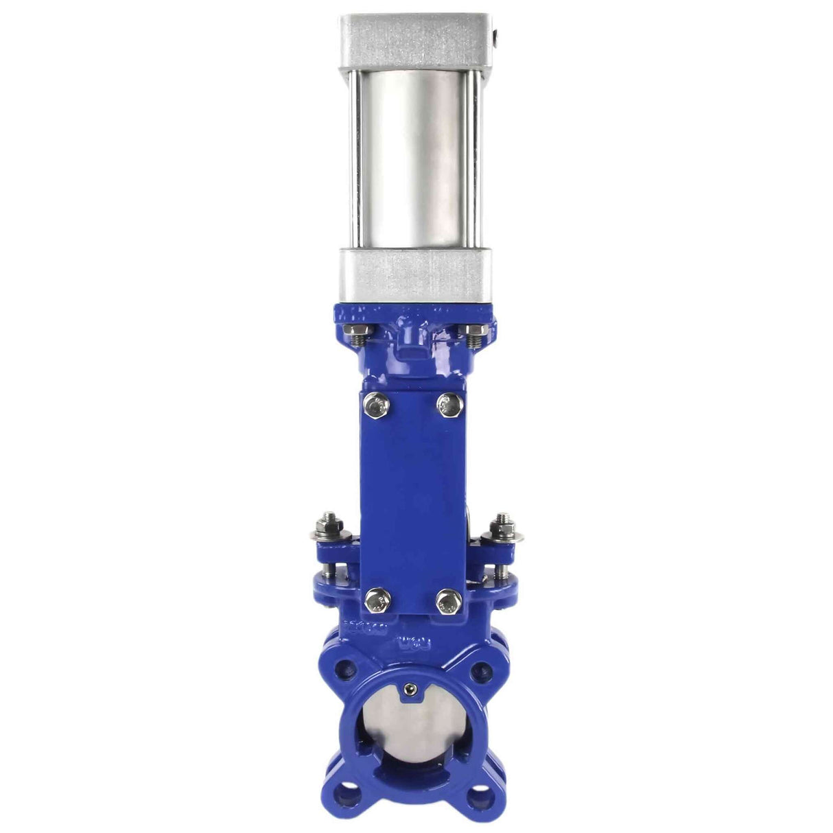 Knife gate valve Elephant GVKN3431M-1W-Fb-2P PN10, body material - Carbon Steel WCB, knife material - stainless steel AISI 304, seal - METAL, pneumatic actuator